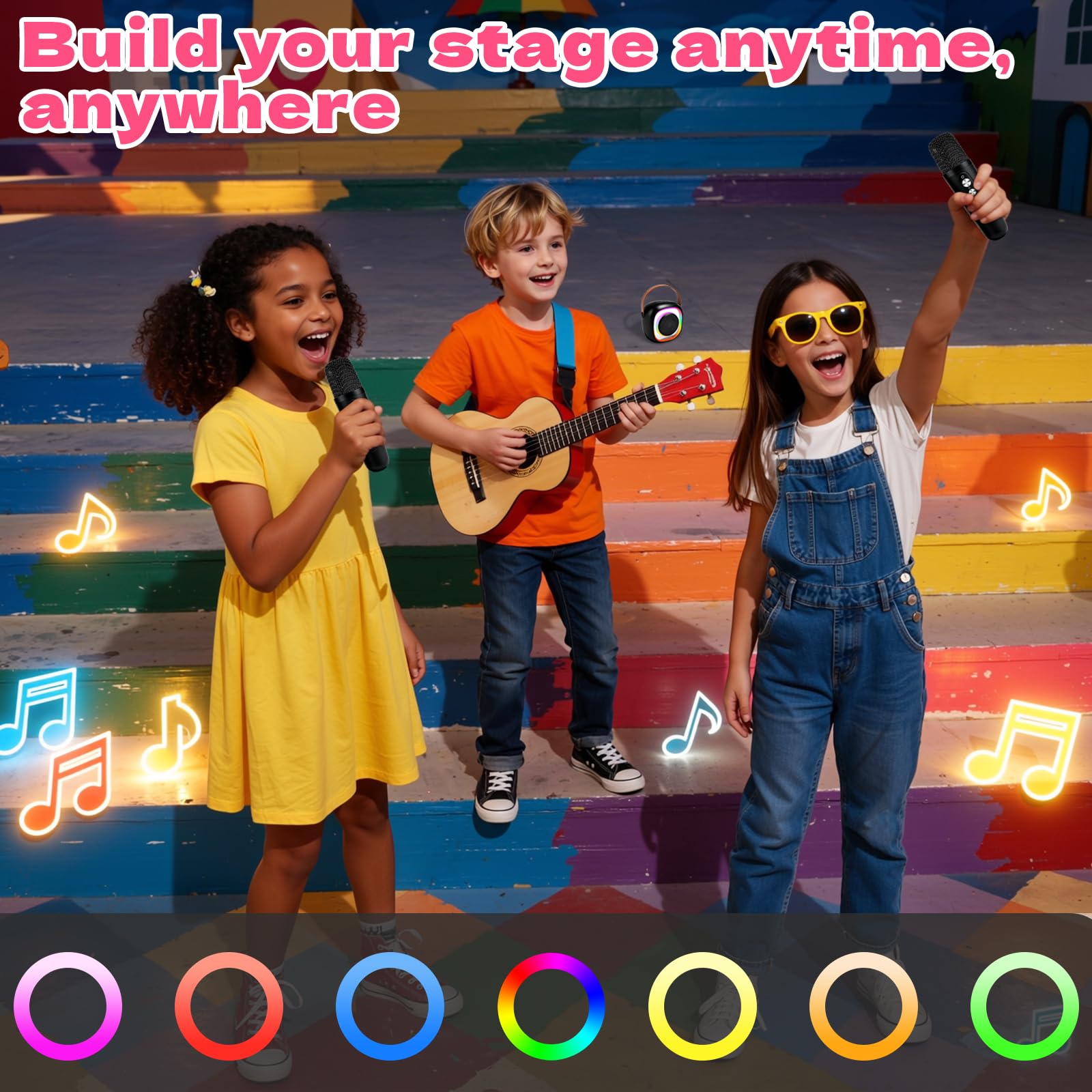 Karaoke Enfant avec 2 Microphones sans Fil, Micro Portables Karaoké, Jouet de Karaoké Bluetooth avec Voix Change et LED Lumière pour 3-12 Enfant Fille Cadeau Chanter Adulte (Noir)