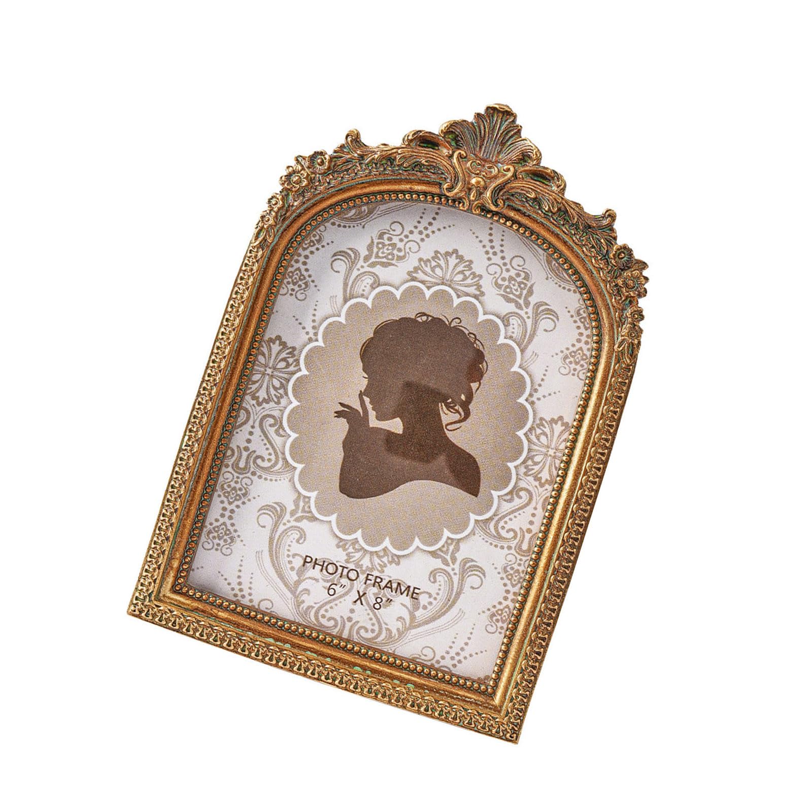 Antique Brown Gold Picture Frame, Vintage Arched Resin Photo Frame for Entryway Table, Mantel, and Shelf Decor Ornate Portrait Antique Tabletop Picture Holder Mantel Entryway Shelf Display Wedding