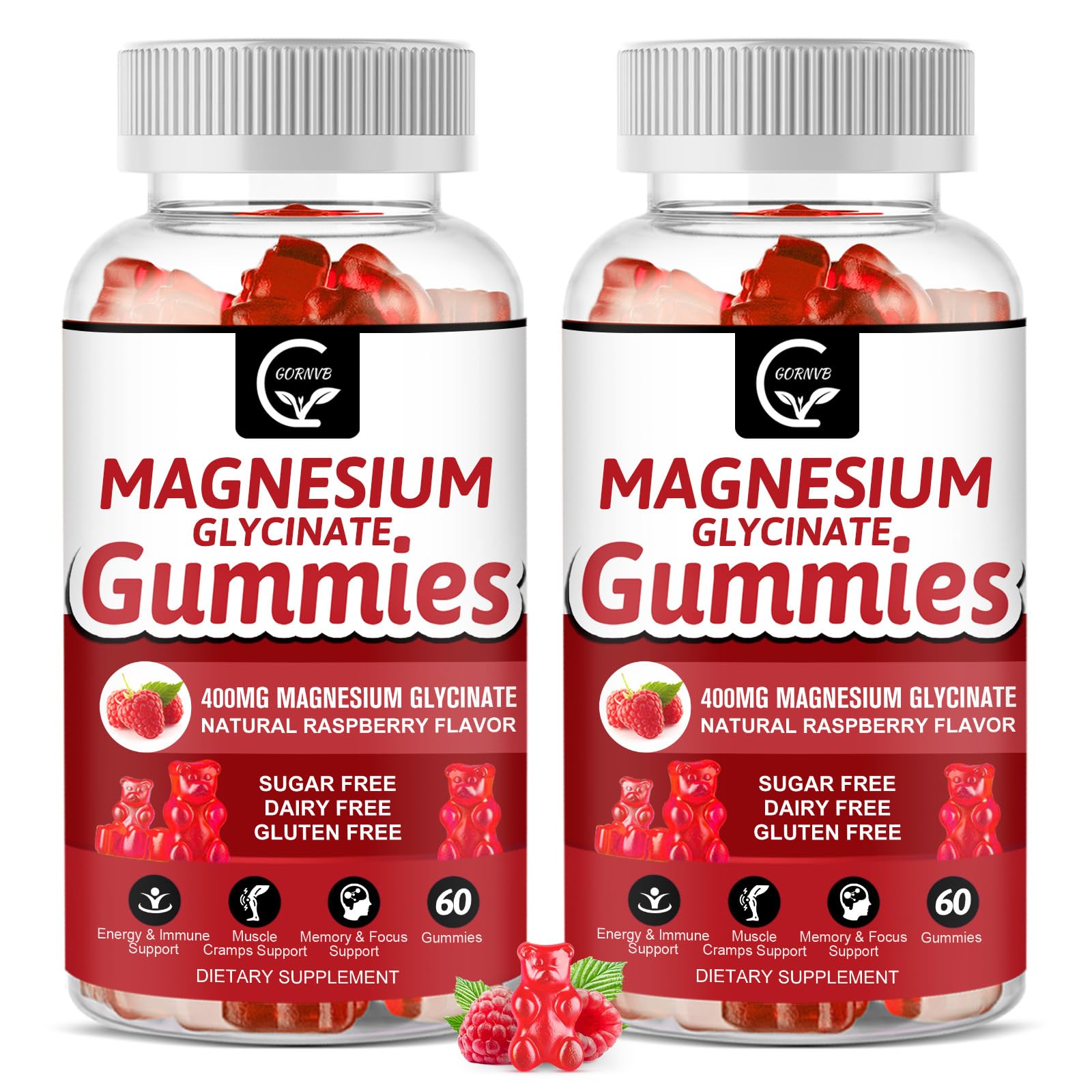 Magnesium Glycinate Gummies 400mg, Mg Potassium Supplement with Chelated Magnesium Malate Complex, Vitamin D, B6, and CoQ10, Supports for Memory, Calm, Mood & Sleep - 60 Count (Pack of 2) Raspberry 60 Count (Pack of 2)