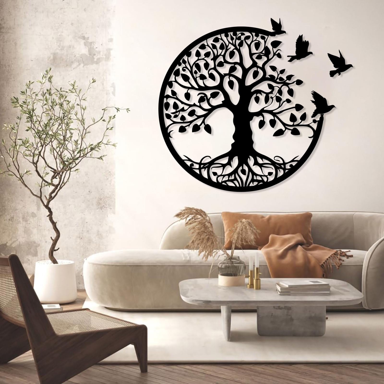 Arte de Pared de Metal con Forma de árbol de la Vida, decoración de pájaros, árbol de la Vida con pájaros, Letrero de árbol genealógico, decoración para Sala de Estar y d