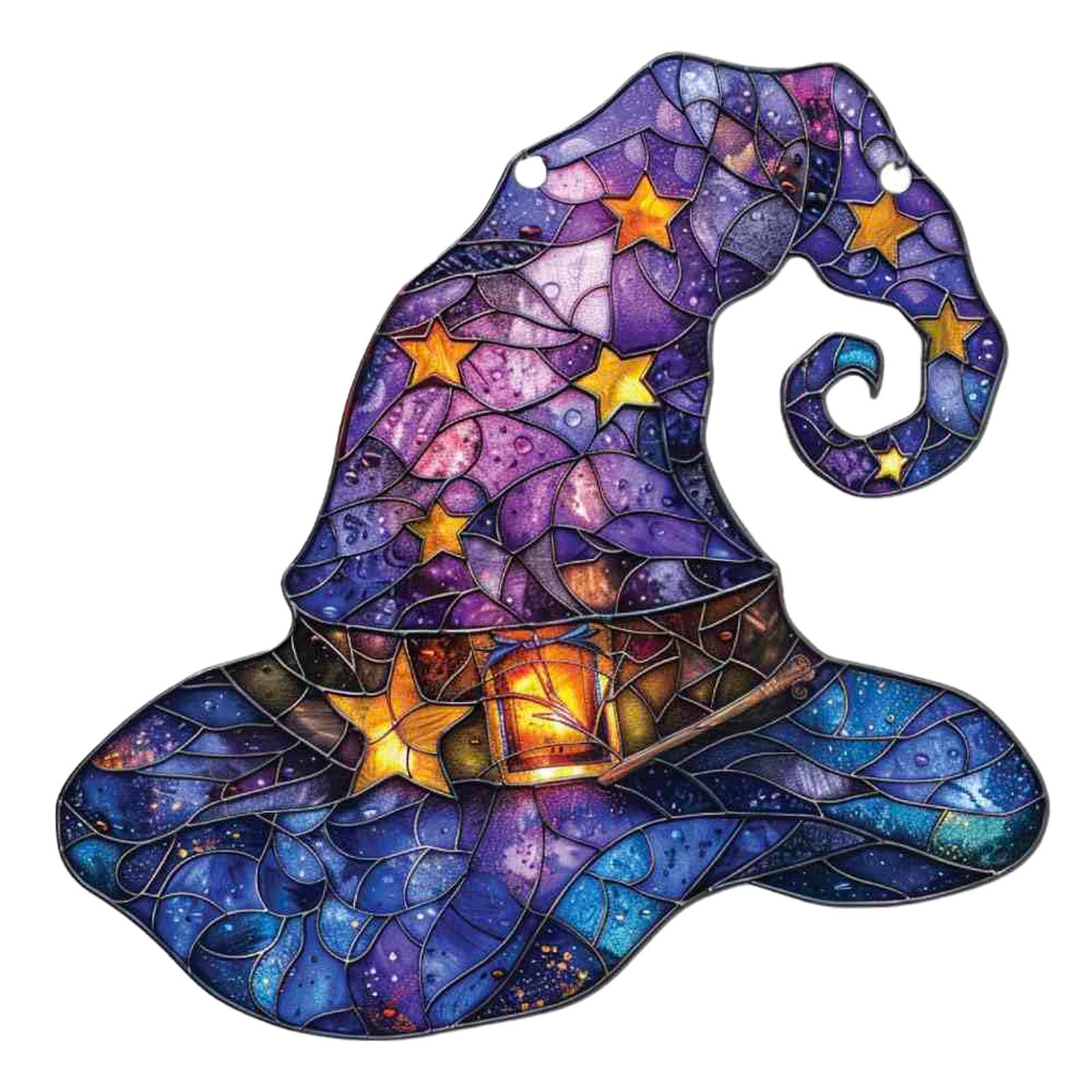 Outdoor Decorations Solar Lights Outdoor Garden Hanging Witch Hat Halloween Ornament Acrylic Window Hanging For Witch Hat Lovers Halloween Home Wall Lights (C, One Size)