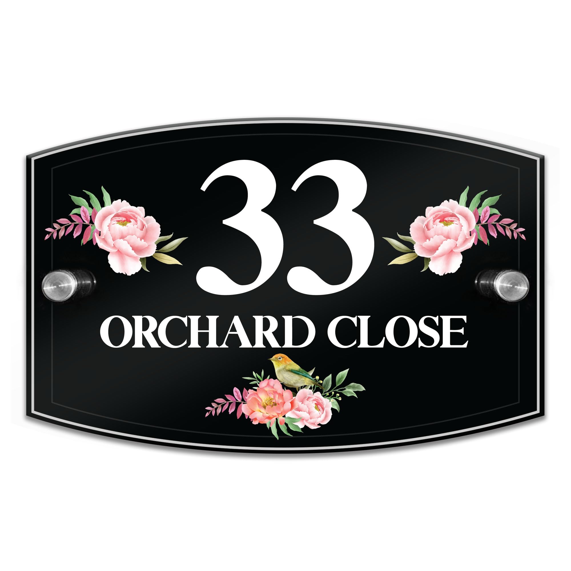 Red Ocean House Name Plaques Personalised Signs for Outside Black Acrylic Door Sign Custom Door Number Plaque House Number Plaque Floral Design