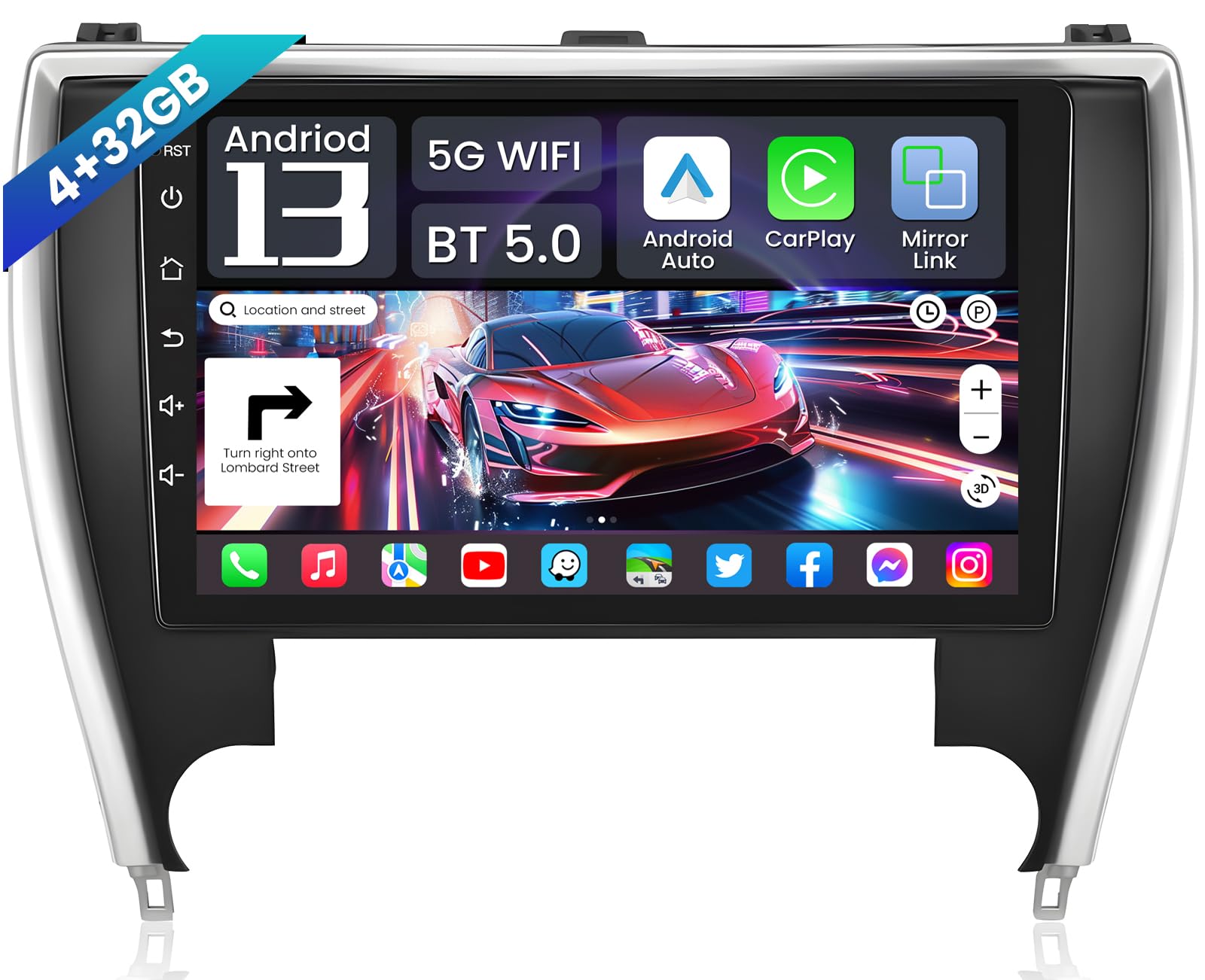 8Core 4+32G Android 13 Car Stereo for Toyota Camry Radio 2015 2016 2017 : CarPlay/Android Auto 10inch 1280 * 800 IPS Touchscreen GPS 5GWiFi