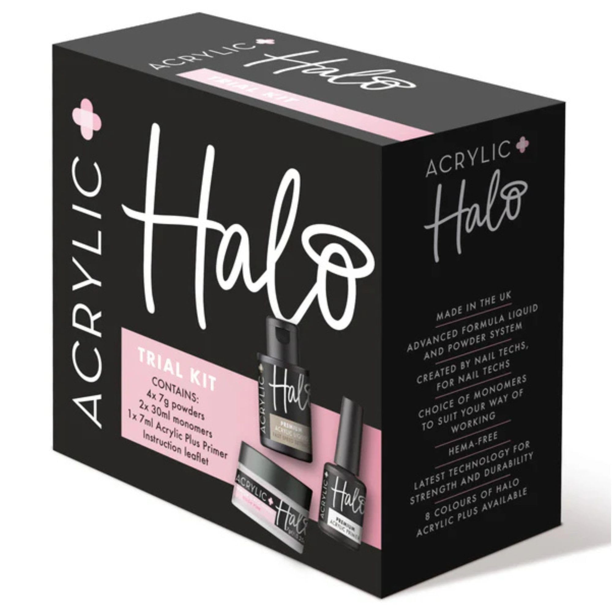 Halo Acrylic Plus Trial Kit - Professional Powder and Monomer Set With Primer for Nail Extensions - Home or Professional Use