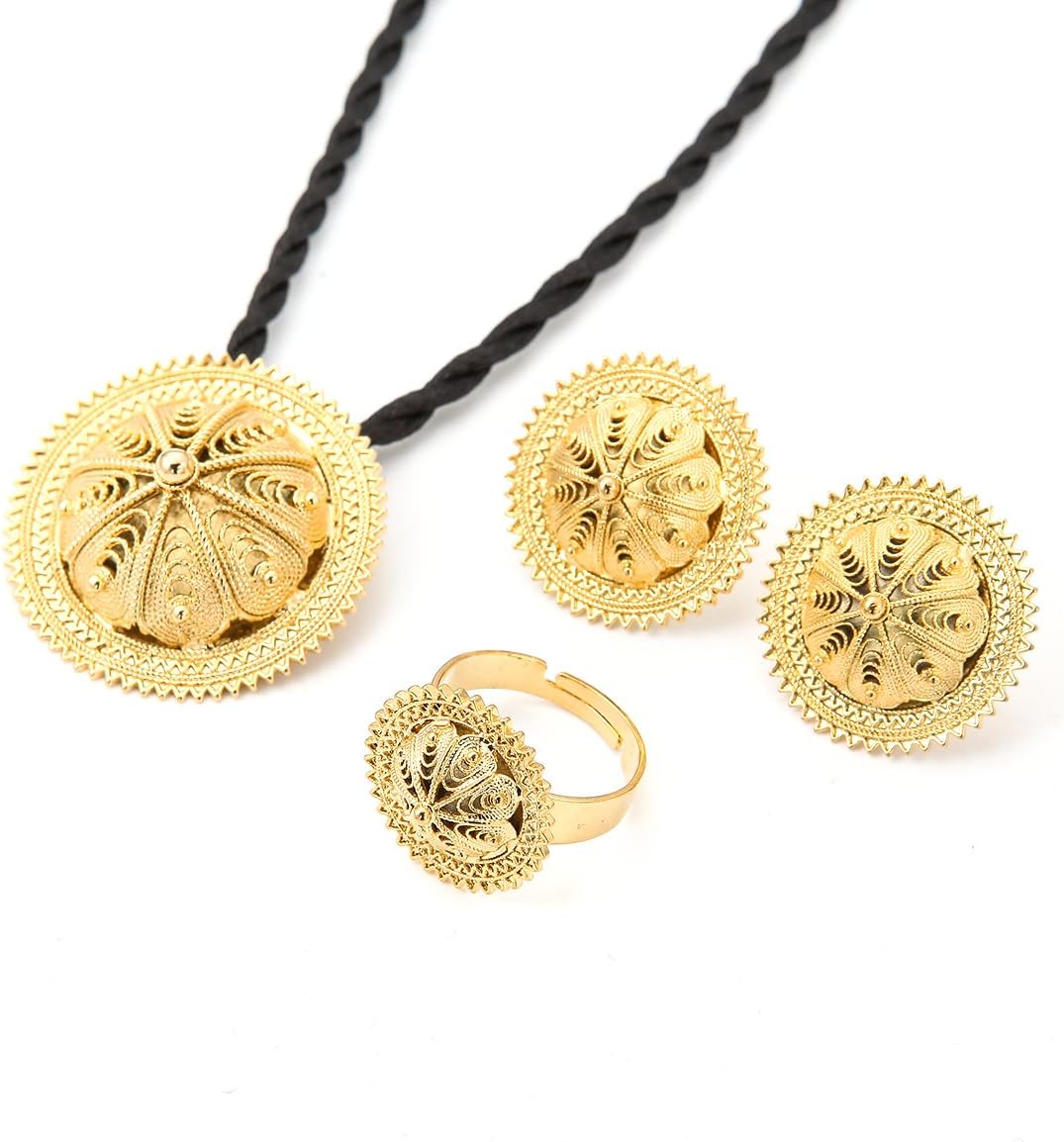 CB Gold JewelryHabesha Set Ethiopian Bridal Wedding 18k Plated African 3pcs set Nigeria Eritrea