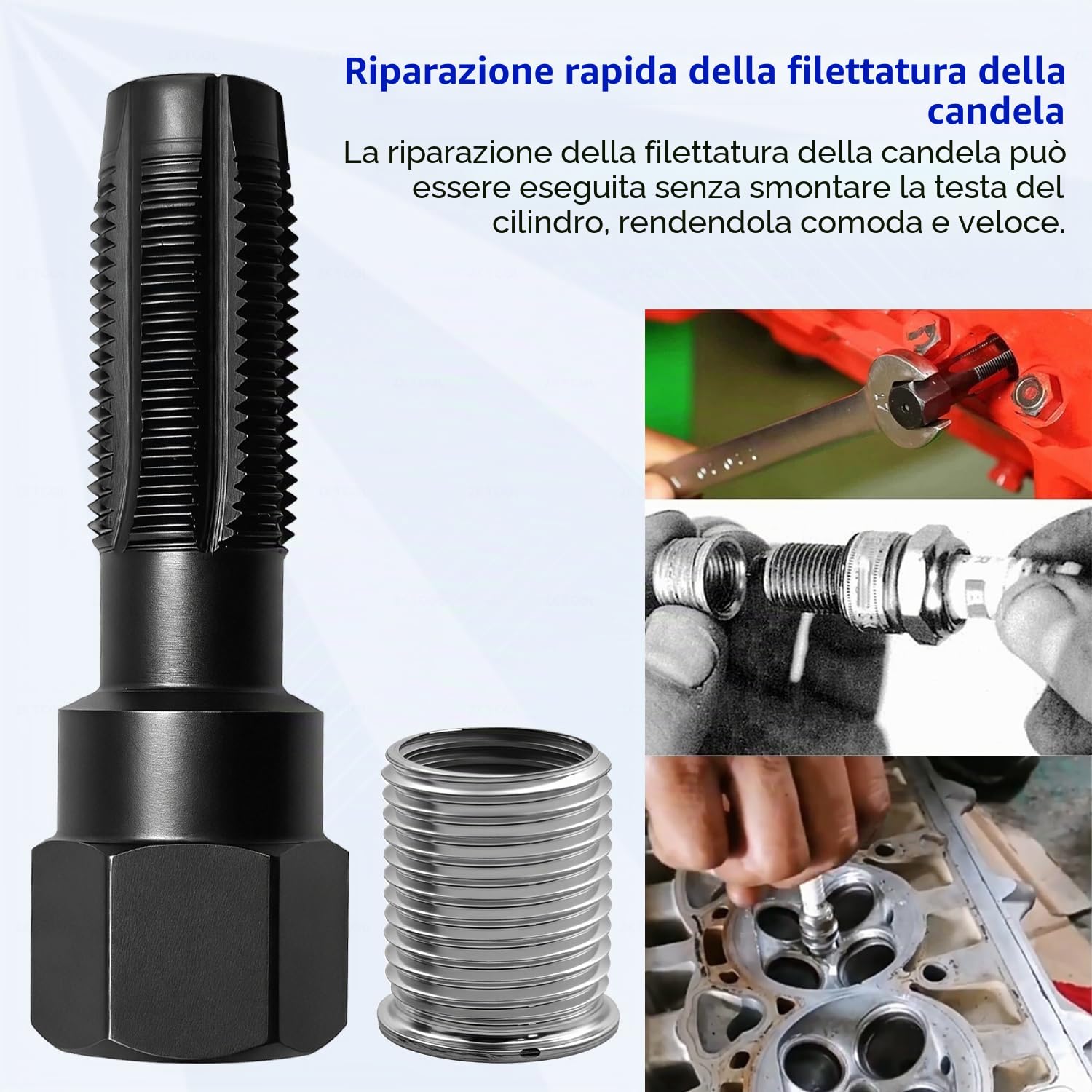 ZKTOOL M14 x 1.25 Kit di Riparazione per Filetti Helicoil Candele, Strumento Filo per Rethread per Testa Cilindro, 14mm Filettatura del Cilindro dell'alesatore e Inserto Filettato