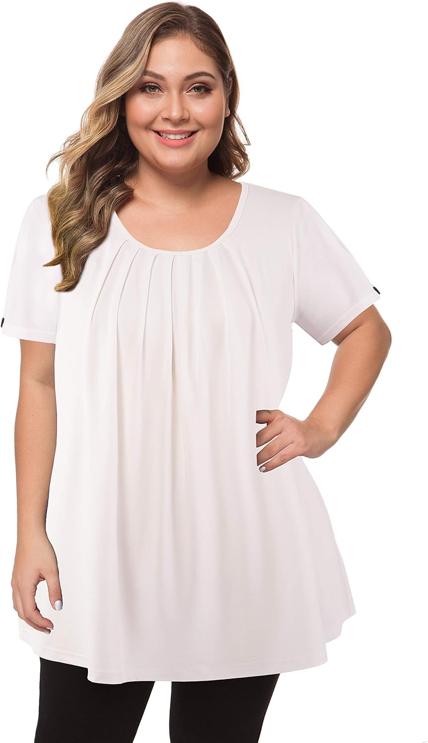 MANER Women's Plus Size Tops Short Sleeve Flowy Shirts Casual Blouses Tunic Tops L-4XL - Image 3