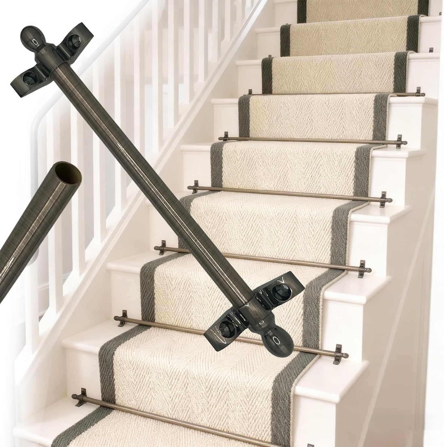 XAZLBIW Set of 12 Antique Bronze Stair Carpet Hold Down Rods 47" Brass Rug Fasteners for Wooden Spiral & Concrete Staircases Commercial Grade& Stylish