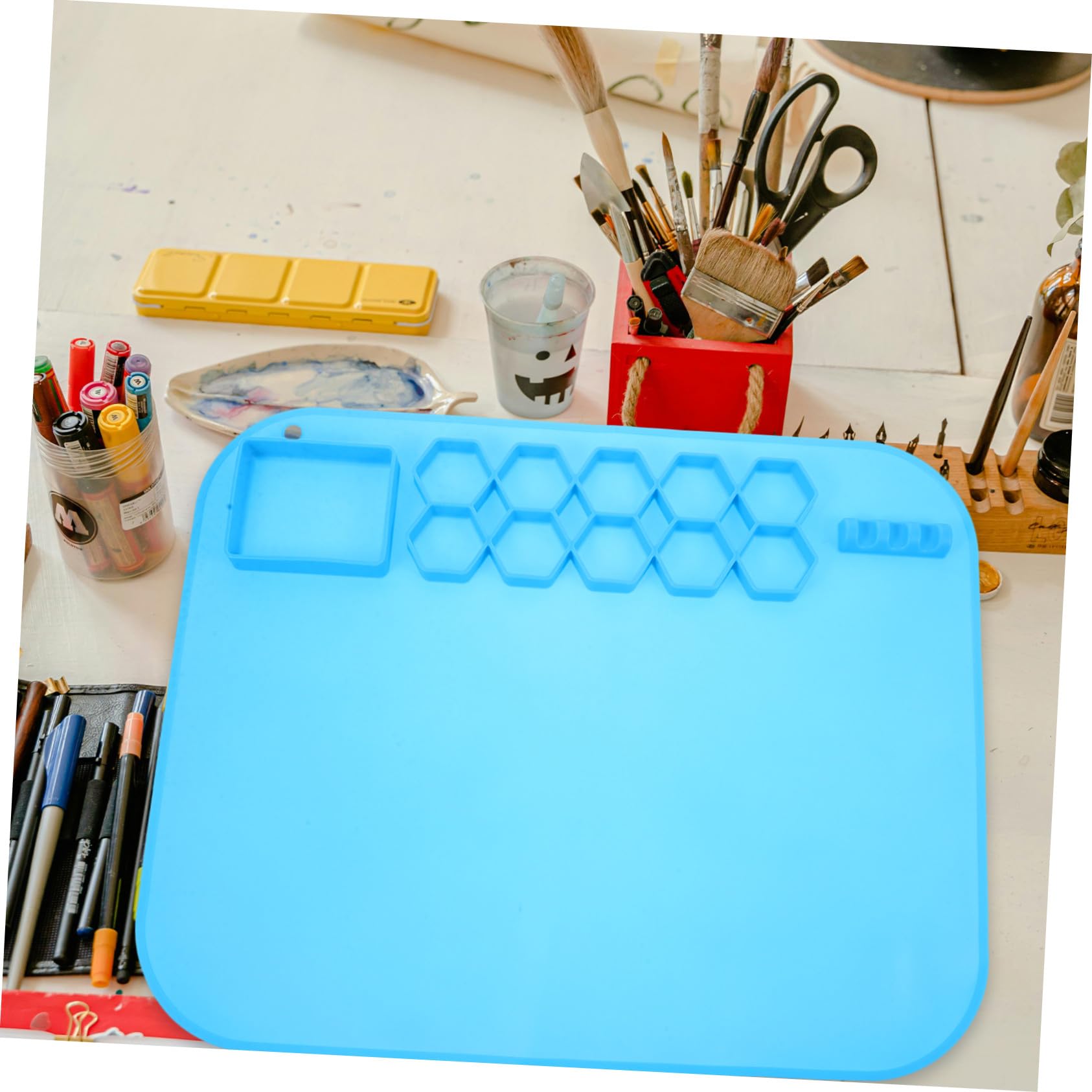 Hohopeti Silikon Malunterlage rutschfest Flexibel Antihaftend Waschbare Bastelmatte für DIY Malen Kunstprojekte Resin Schmuckherstellung Polymer Clay Vielseitige Malmatte in Hellblau