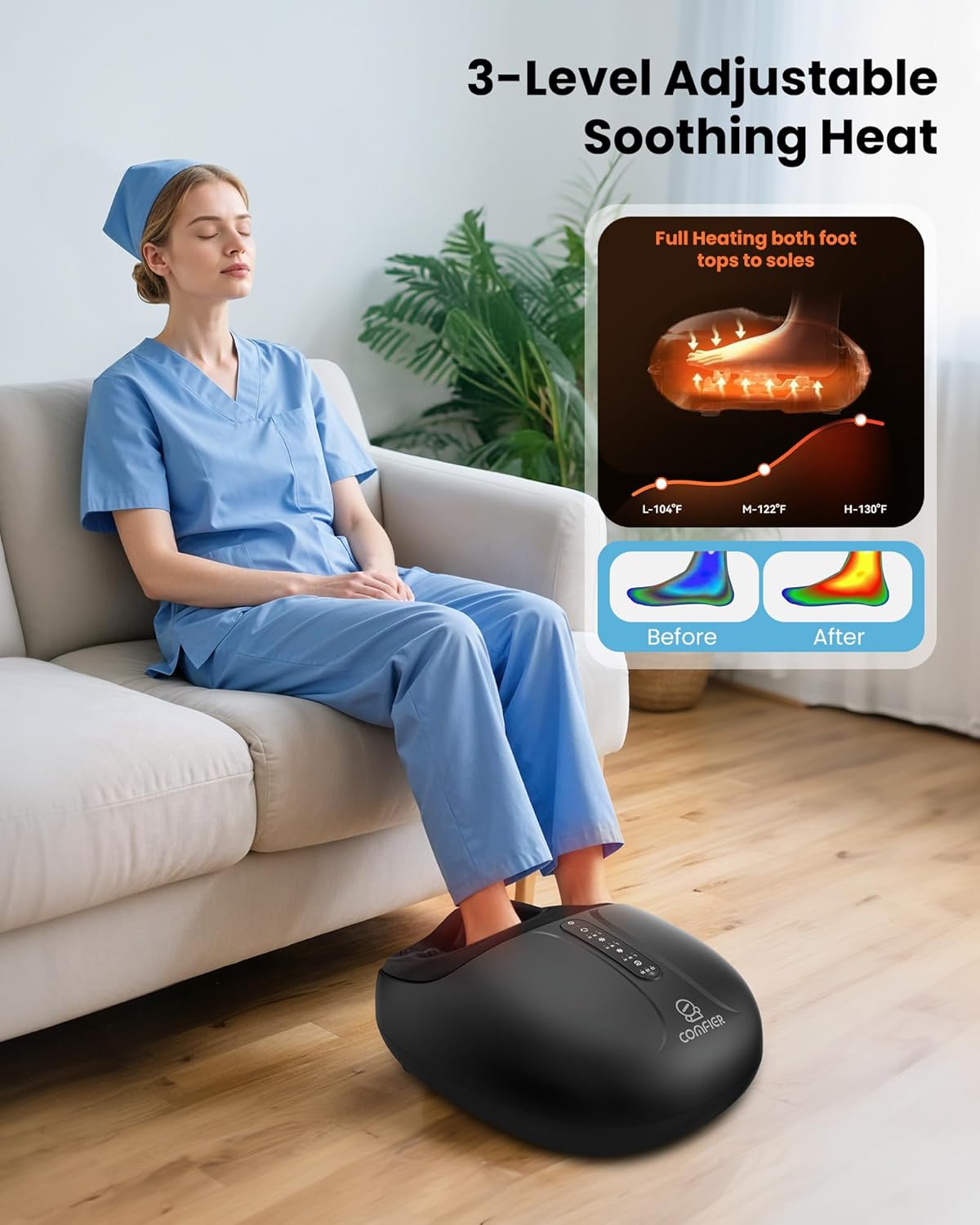 COMFIER Shiatsu Foot Massager with Heat,Compression, Kneading & Rolling, Electric Feet Massager for Plantar Fasciitis Neuropathy Warmer,Size Up to 15" - Image 6
