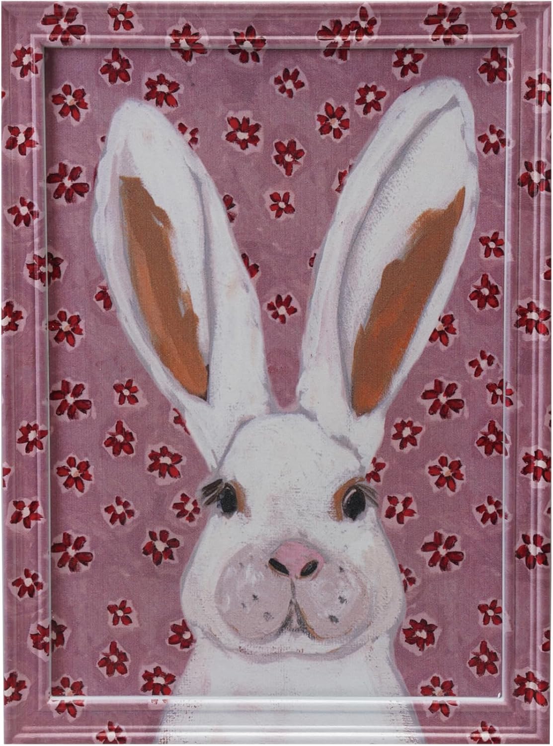 Creative Co-Op Wood Framed Glass Wall Décor with Rabbit Image and Flowers, Multicolor