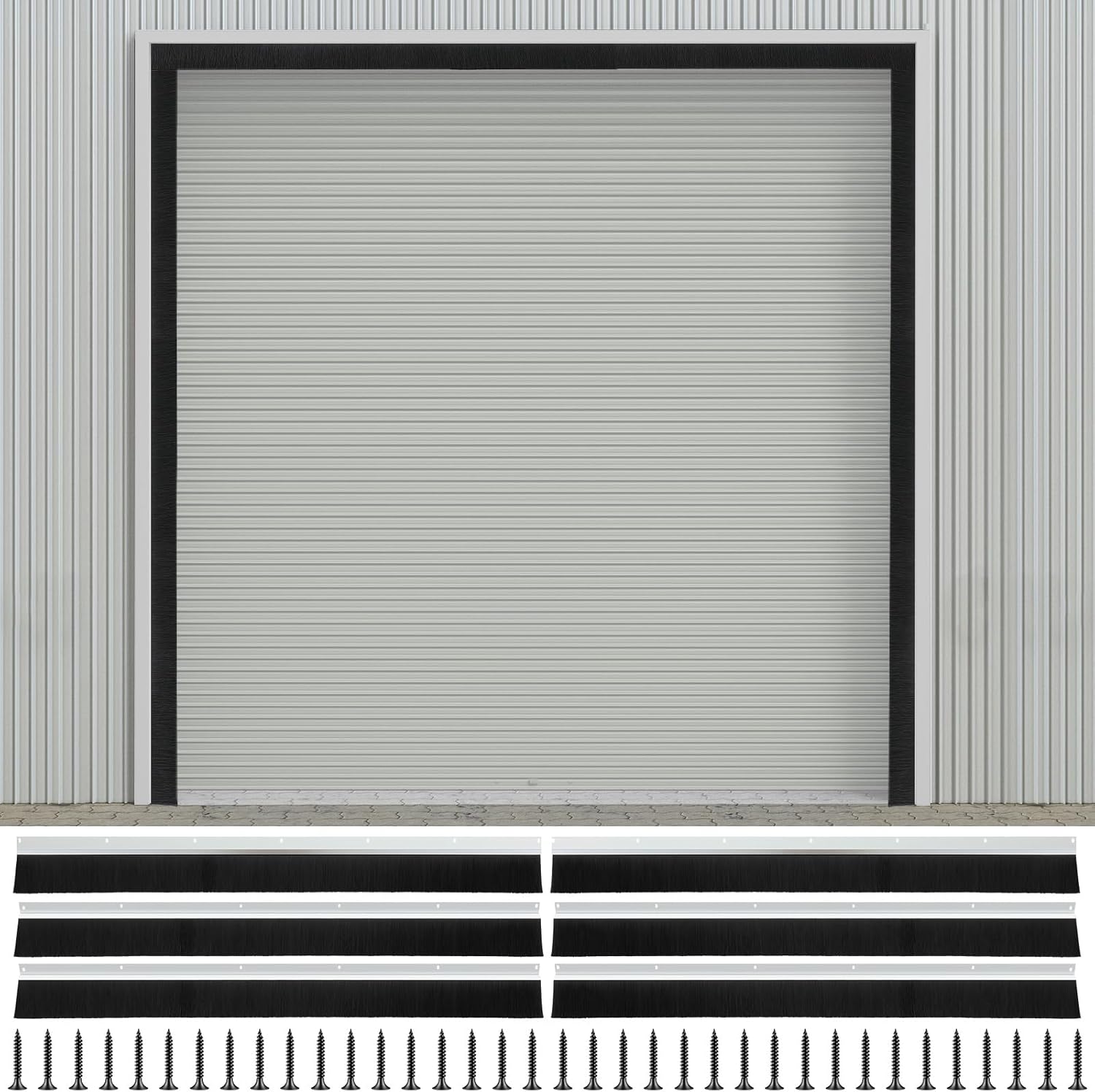 DoubleFill 10×10ft Garage Brush Seal Kit for Roll-up Doors 3" Standard Brush with Aluminum Track Weatherproof Door Bottom Seal for Commercial, Warehouse, Barn Sliding, Hangar, and Corrugated Doors