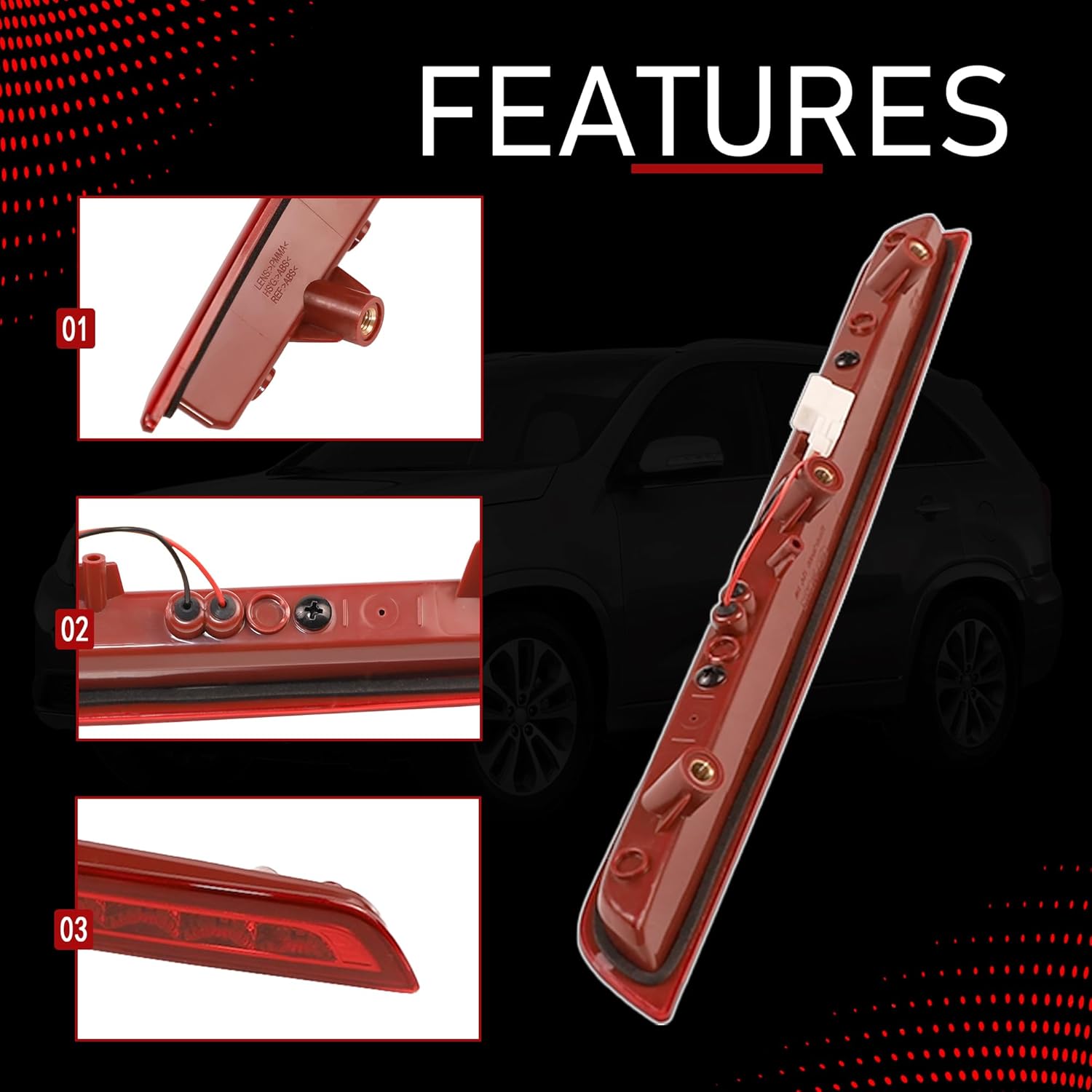 92750-2P000 3rd Third Brake Light Compatible With 2011 2012 2013 2014 2015 Kia Sorento Rear Center Full LED Waterproof High Mount Stop Light Replaces 927502P000