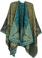 Vista 44 de Poncho chal para mujer, suéteres suaves y cálidos para mujer, parte delantera abierta, poncho de viaje para otoño, invierno y primavera