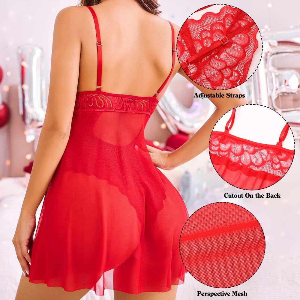 Feng Shui Damskie seksowne body Teddy komplet bielizny przepuszczalność kwiecista miękka koronkowa koszulka siateczkowa przezroczysta babydoll koszula nocna głębokie V peniuary niegrzeczna sukienka