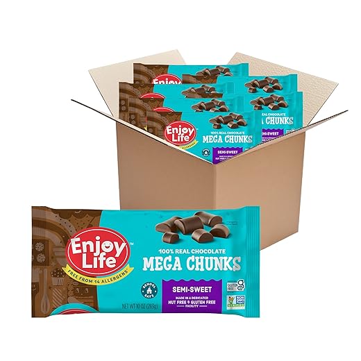 Enjoy Life Baking Chocolate Semi-Sweet Mega Chunks Chocolate Chips, Soy, Nut, Gluten & Dairy free, Non GMO, Vegan, 10 oz (Pack of 6) Bake The Best Brownies, Cakes, Cookies, Pancakes, & More