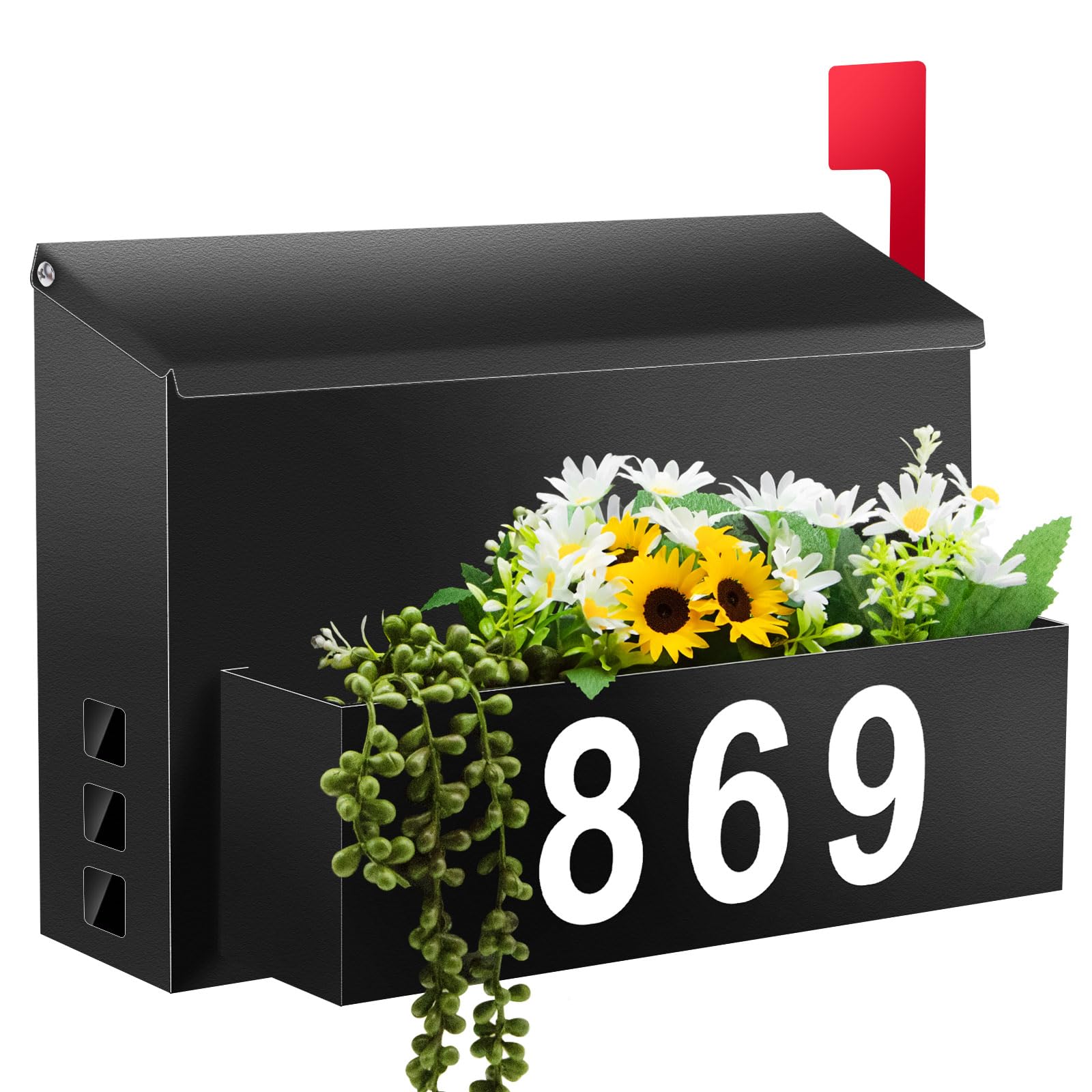 Wall-Mount Mailbox with Flag and Planter