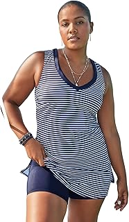 Swimsuits For All Women's Chlorine Resistant V-Neck Two-Piece Swimdress (Plus