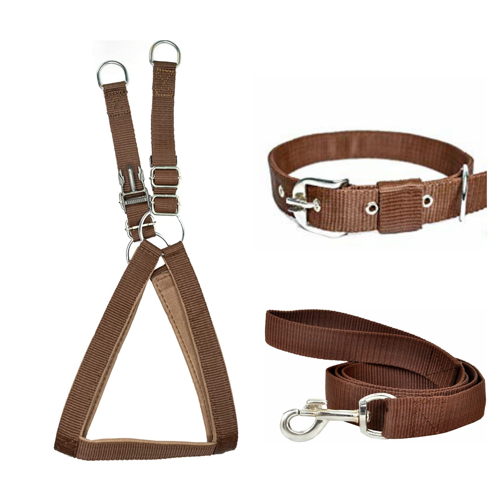 VIP Collection Dog Collar,Harness, and Leash Set-Adjustable,Durable, Escape-Proof Adjustable Soft and Stylish for All Breed Dogs Comfortable for Walking and Training Color-Brown (Medium) (B09X5J49XT) Amazon Price History, Amazon Price Tracker