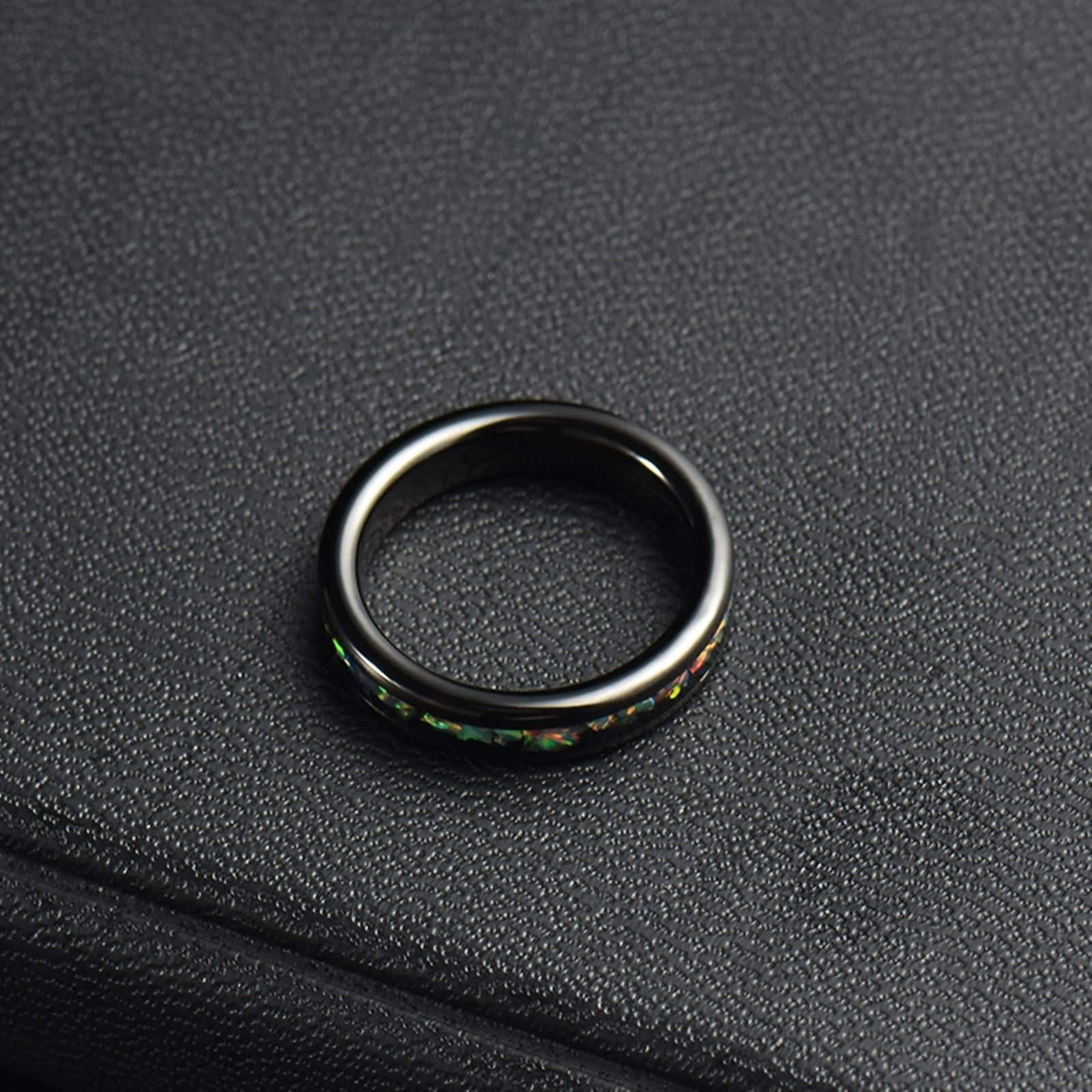 Anello Nuziale Uomo Anello Uomo Donna con Opale Sintetico per Fidanzamento Matrimonio Promessa Anello Uomo Personalizzabile 4MM Anelli Fidanzamento Nero Misura 12-31