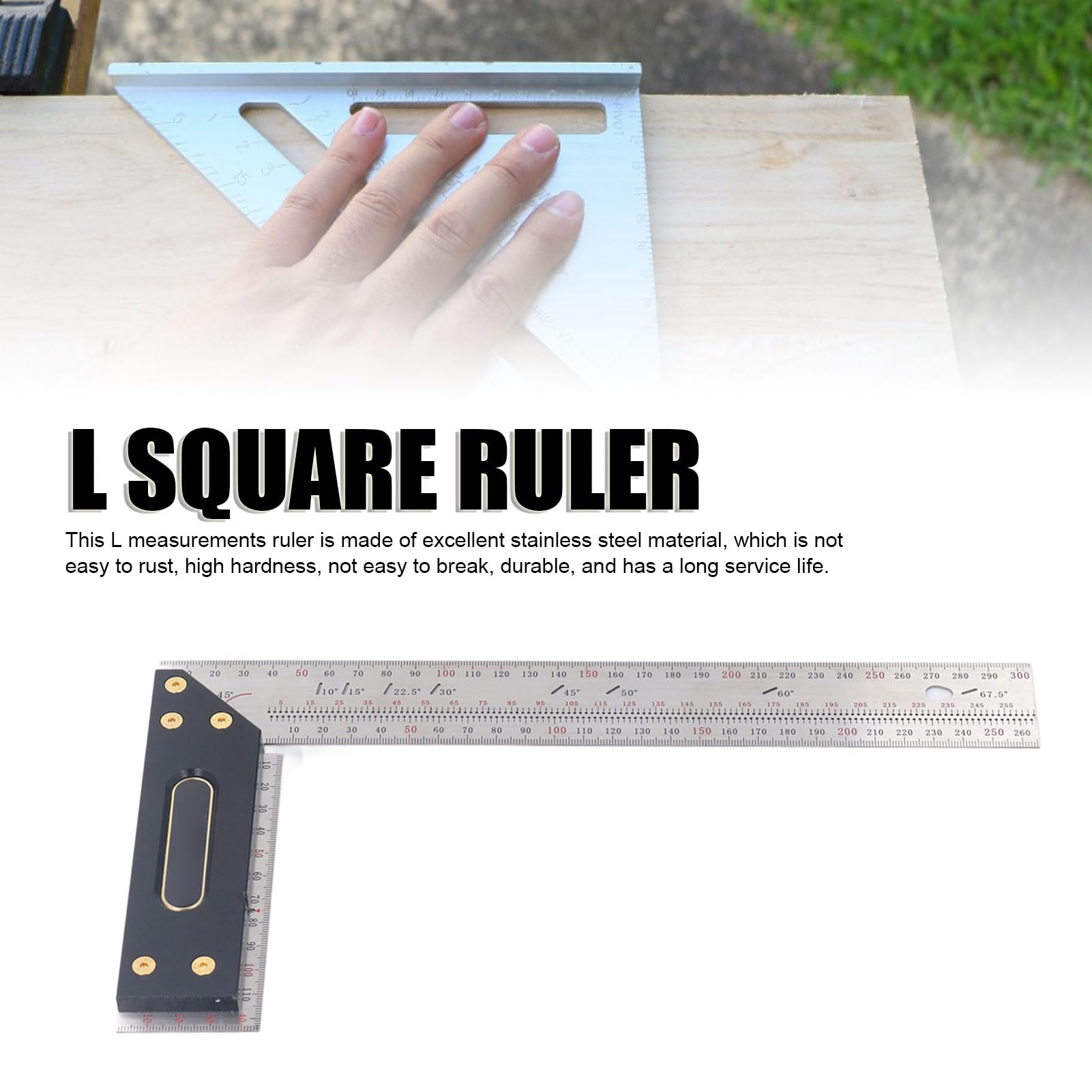 Righello di misurazione a L di alta precisione in acciaio inossidabile per marcatura e misurazione di precisione, ideale per progetti di fai da te e lavorazione del legno (300 mm)