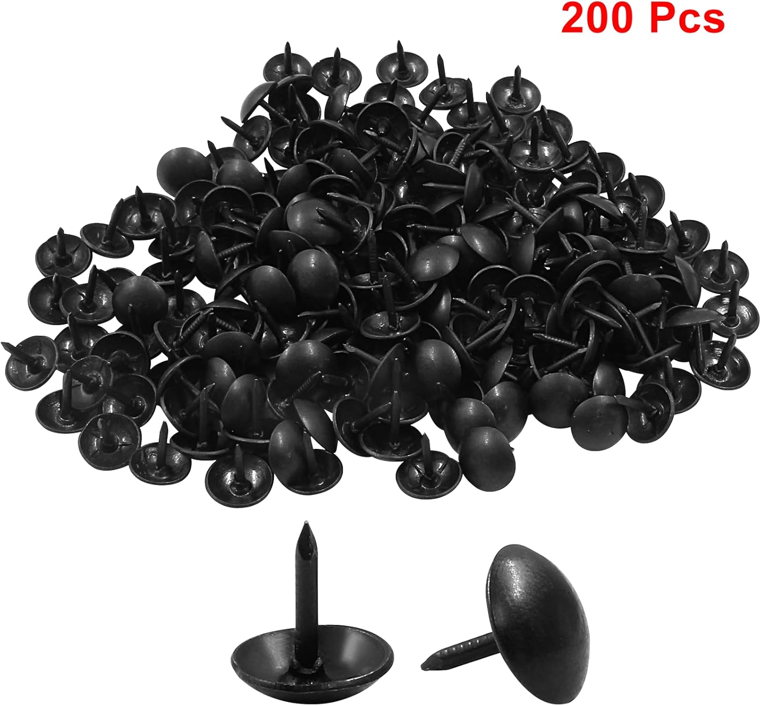 Hitefu 200Pcs Black Upholstery Tacks for Upholstered Furniture Cork Board Sofa DIY Projects or Home Decor - Antique Metal Thumb Tacks Round Head Upholstery Pins (9 x 9mm)