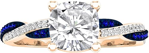 Vista 2 de Dazzlingrock Collection Anillo de compromiso para mujer con diamantes y zafiro azul redondo de 0.236 in (0.236 in) Oro rosa de 10 quilates