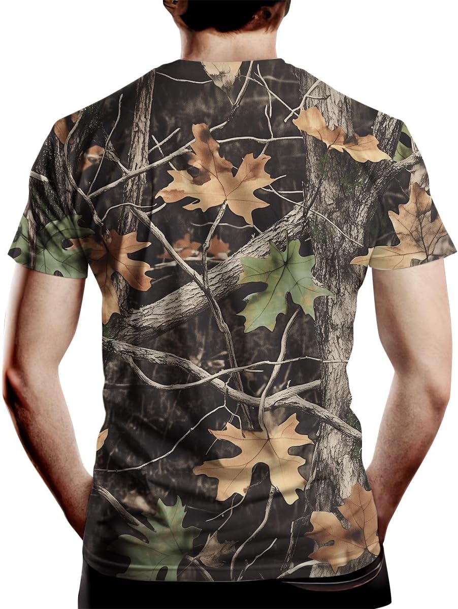 Men's Camo T Shirt Hunting Shirts Short Sleeve Fishing Camouflage Shirt - Image 3