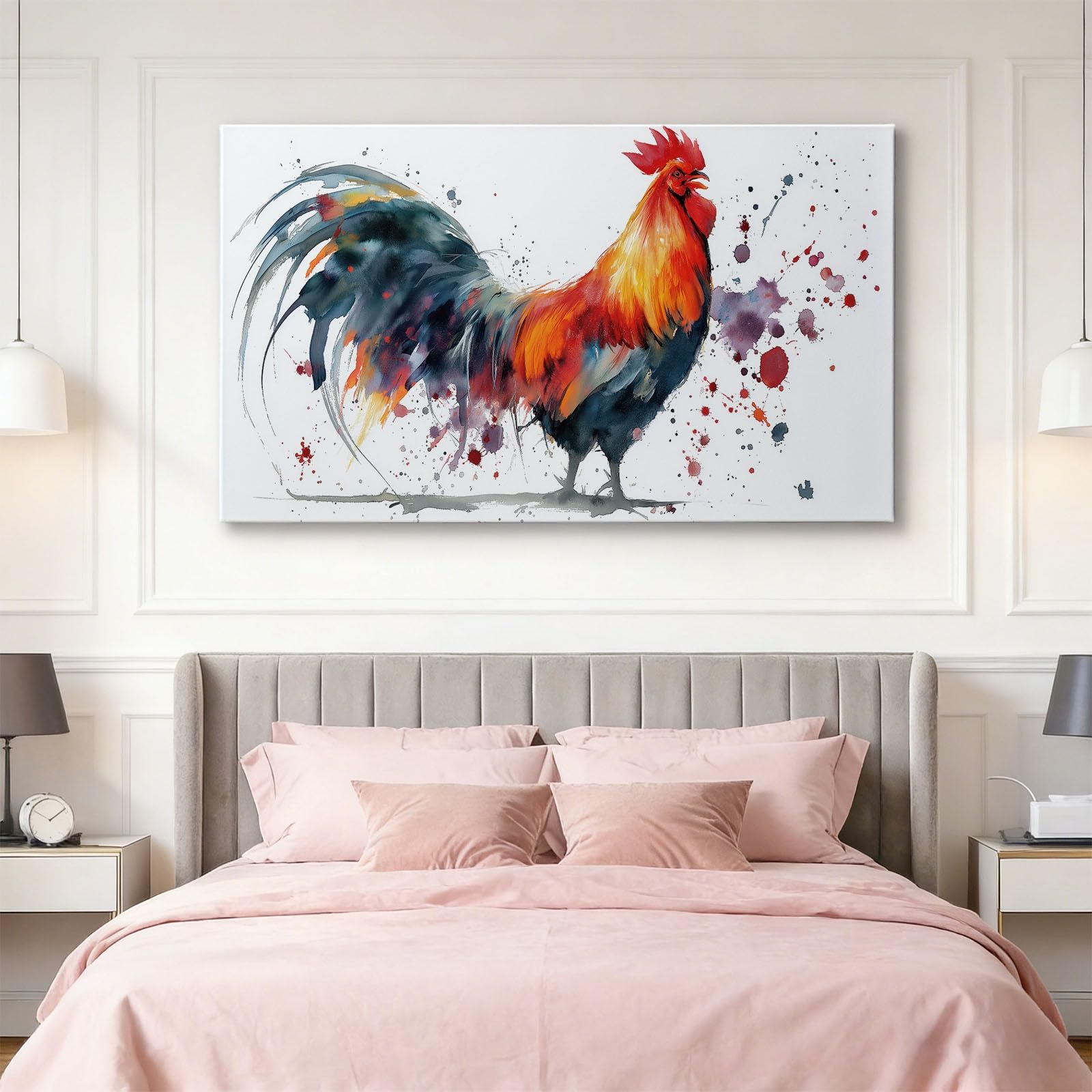 Stampa artistica da parete su tela, stampa su tela con gallo animale di campagna, 99 x 50,8 cm, dipinti senza cornice, belle immagini rustiche da parete, poster bianchi o soggiorno, bagno, camera da