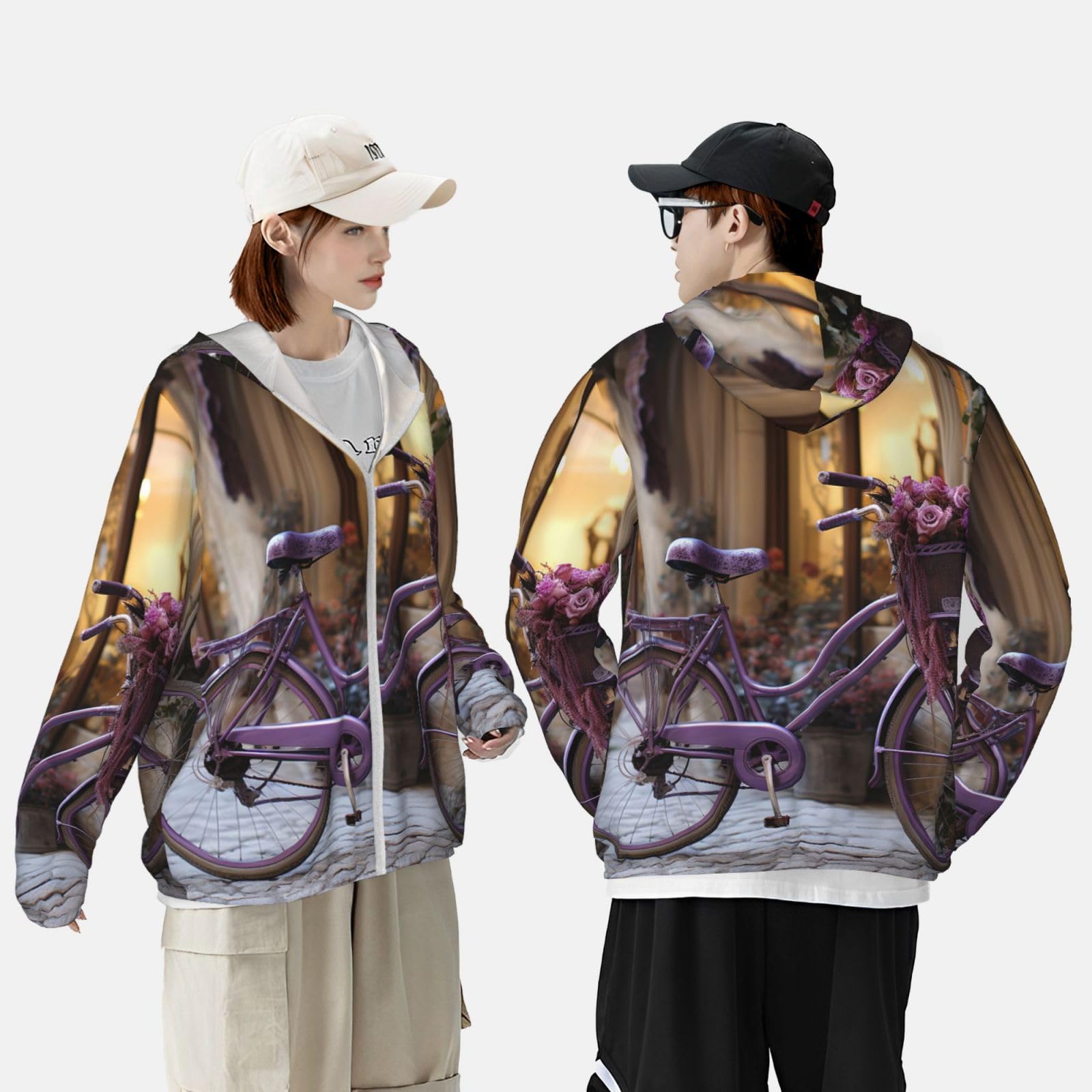 NONHAI Men's Sun Protection Jacket UPF 50+ Full Zipper Long Sleeve UV Hoodie Shirt Purple Bike by Women's Outdoor Jacket