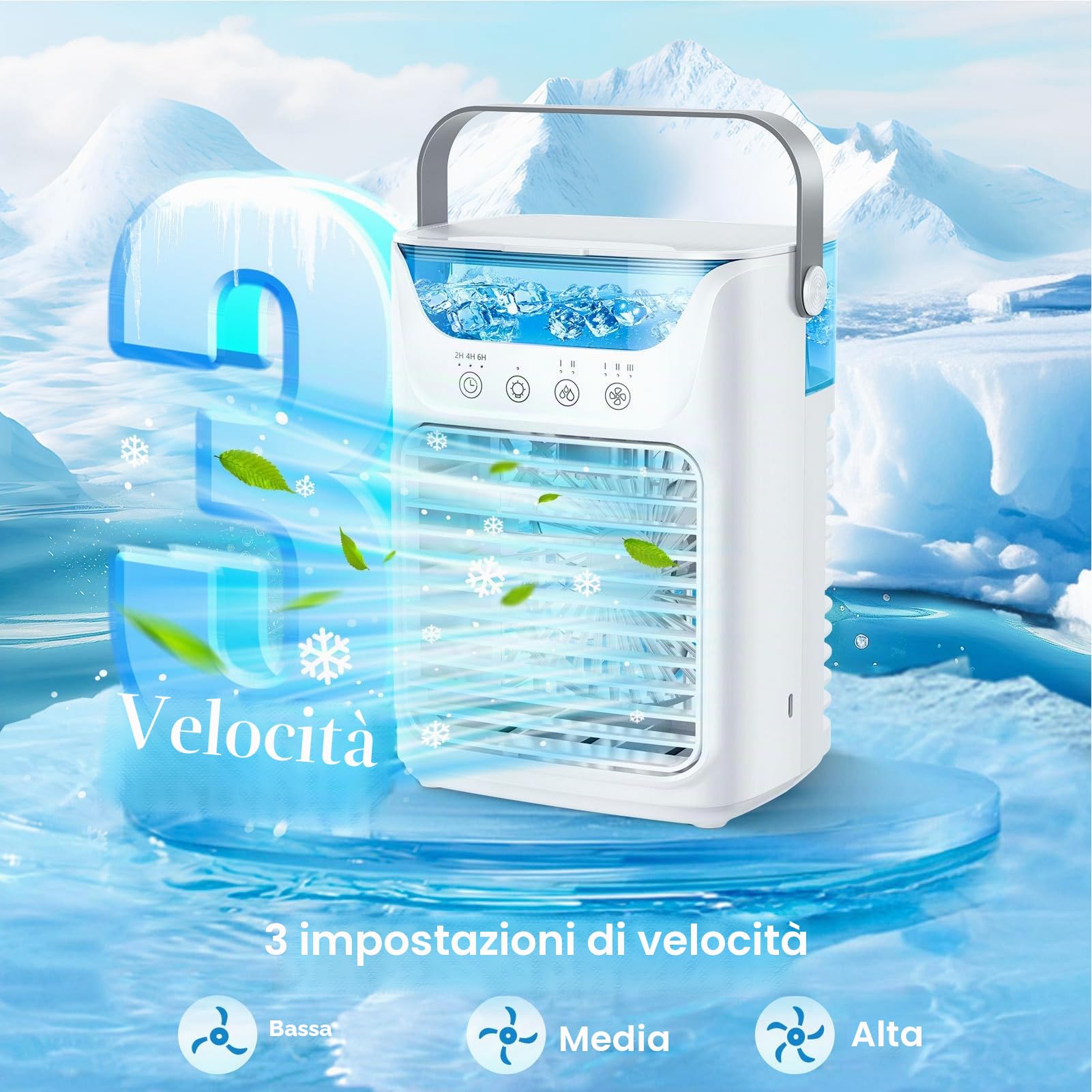Condizionatori d'aria portatili, umidificatore con serbatoio dell'acqua e nebbia fredda, supporto ventola di raffreddamento temporizzazione automatica per casa ufficio stanza