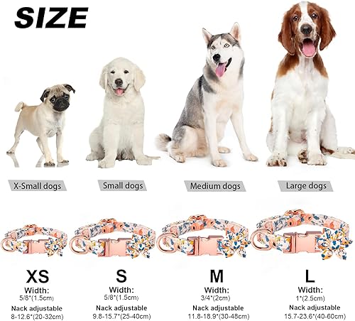 Miniatura 6 de Juego de collar y correa para perro con pajarita de flores, collar de perro para niñas, etiqueta de perro con hebilla de metal ajustable para perros