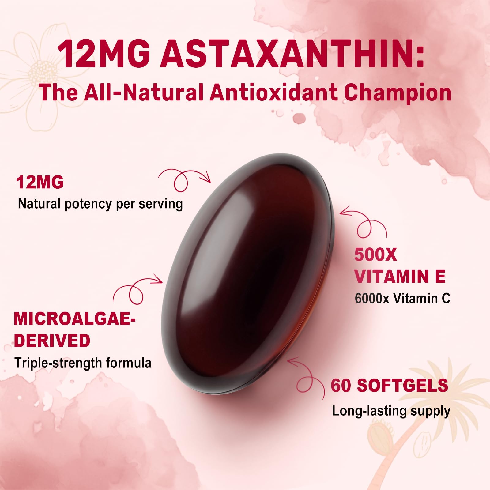 BEWORD Astaxanthin 12mg with MCT Oil, 60 Softgels, 2-Month Supply — Amazon image 3