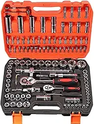 Jogo de Ferramentas Soquetes Caixa Ferramenta Sextavados 108 Peças CR-V com Maleta Profissional