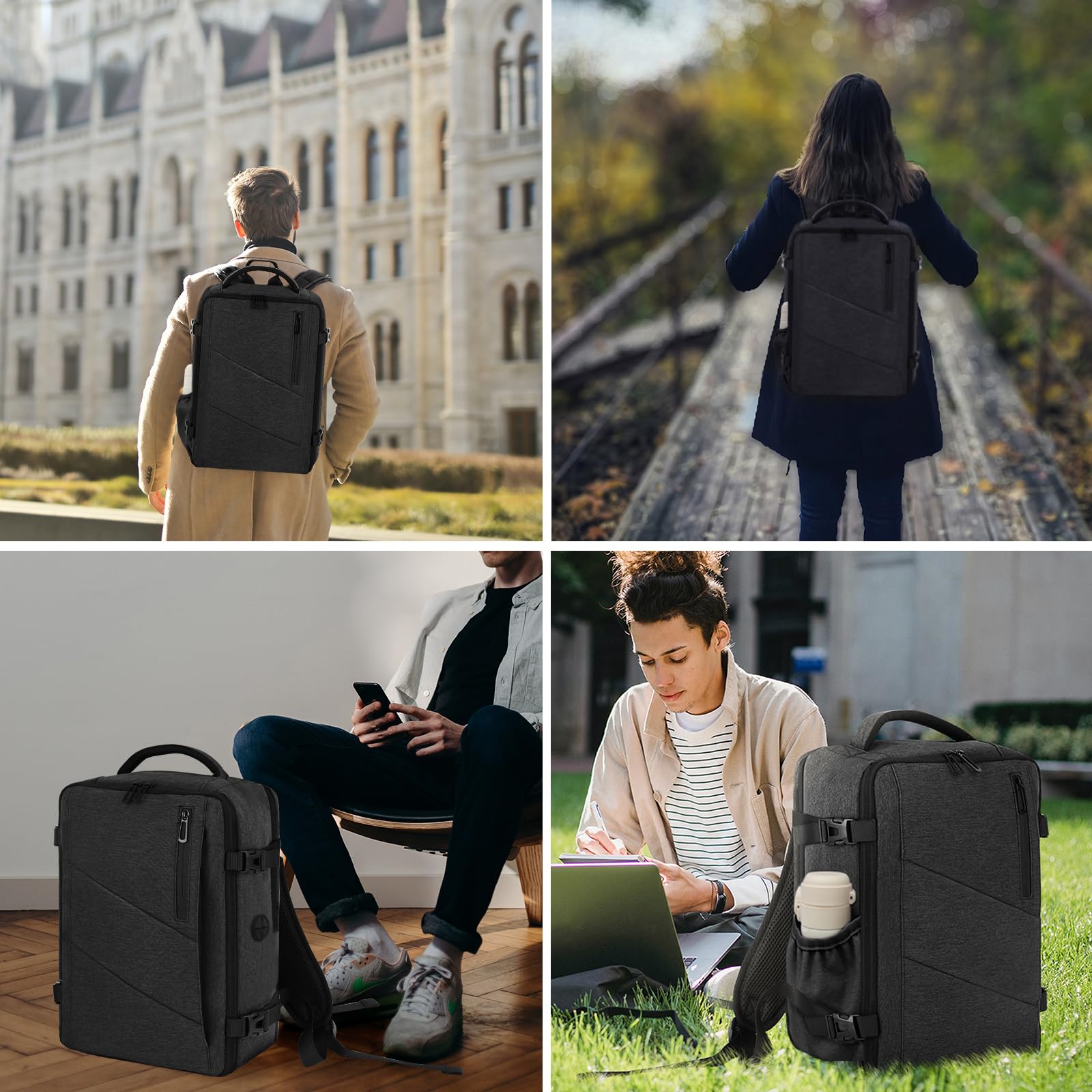 Torby kabinowe 40x20x25 do Ryanair, torba kabinowa, plecak podróżny, plecak na laptopa dla mężczyzn kobiet, Ciemnoszary, 20L