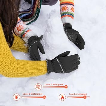 ihuan Winter Waterproof Gloves Ski for Women Men, Cold Weather Warm Thermal Touchscreen Snow Gloves for Running Cycling