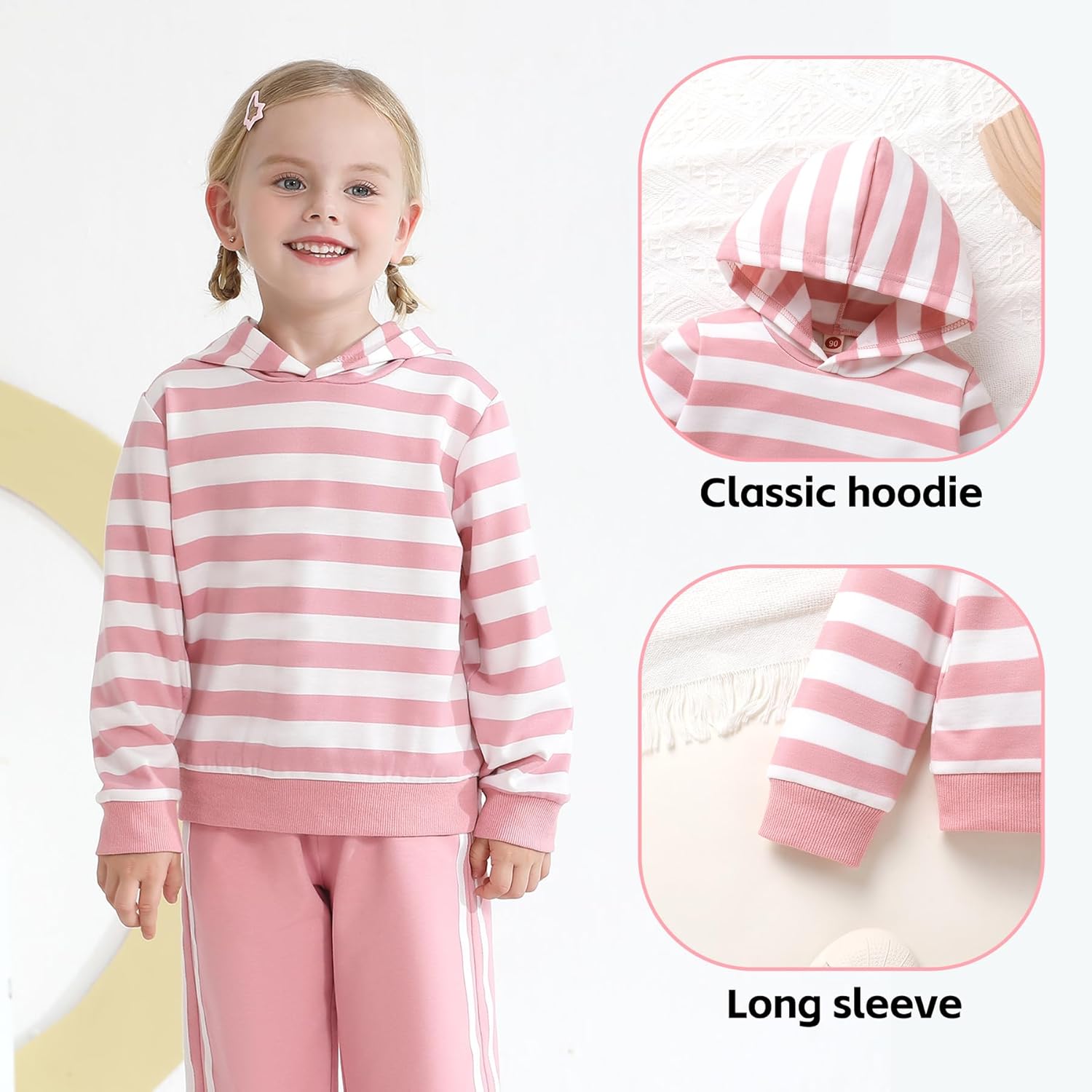 Happy Town Toddler Baby Boy Girl Clothes Long Sleeves Hoodie Striped Tops Jogger Sweatpants Fall Outfit Sets 2 Pcs - Image 3
