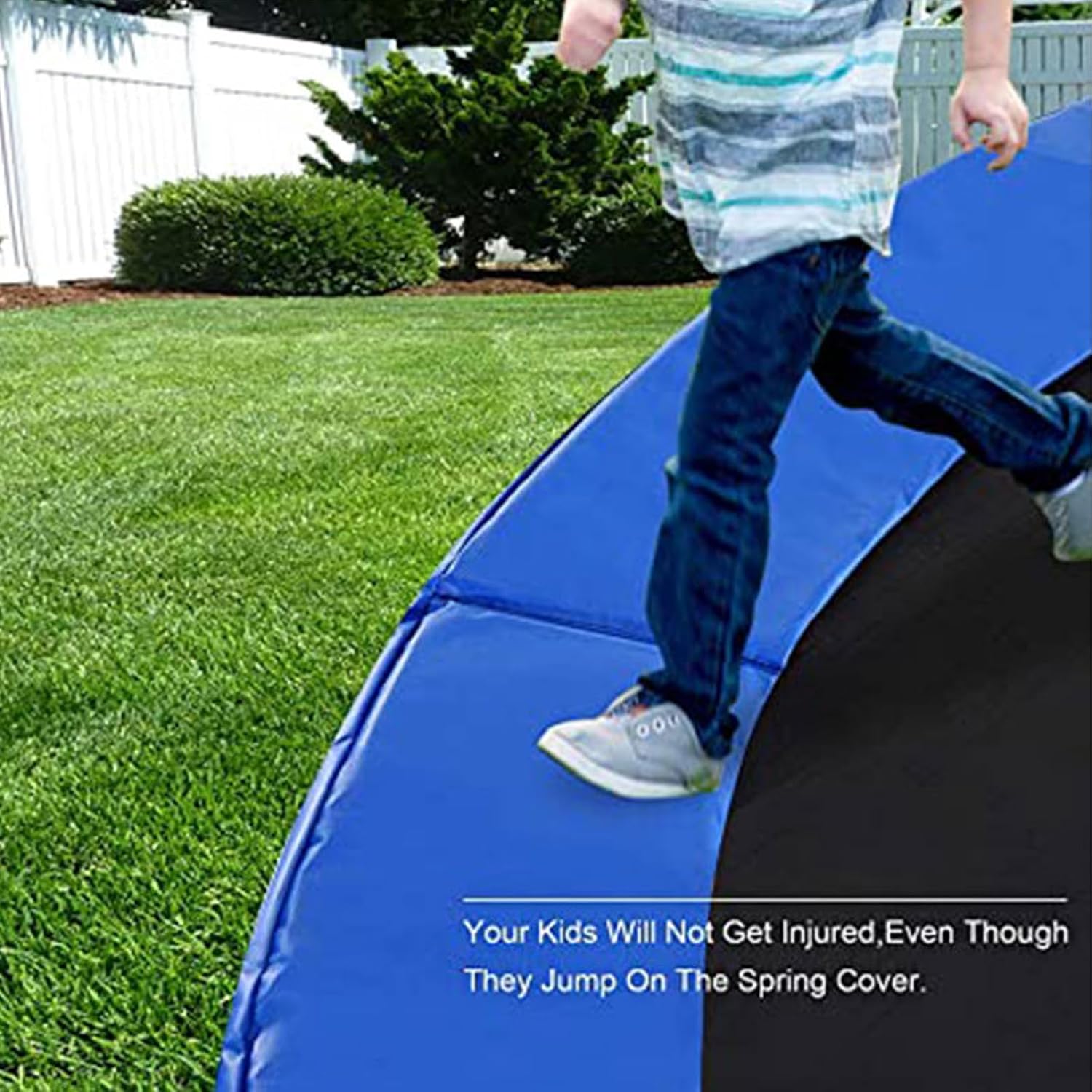 Round Trampoline Replacement Safety Mat - Fits 6ft, 8ft, 10ft, 12ft, 14ft, 15ft, and 16ft Trampolines - Foam-Padded Spring Protector with No Pole Holes - Available in Blue and Green