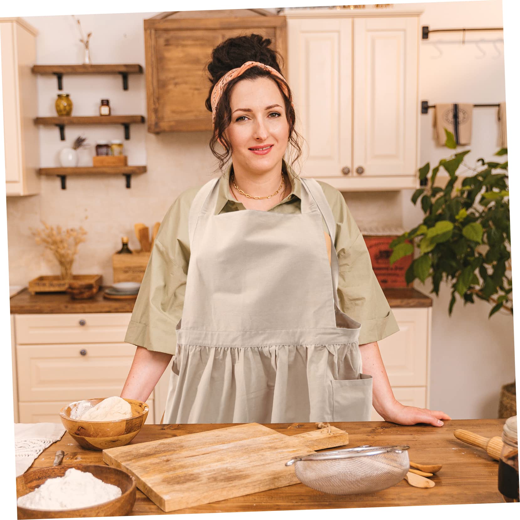 Delantal de Cocina de Algodón y Lino, a Prueba de Manchas, Lavable a Máquina, Estilo Sencillo para Cocinar y Tareas de Cocina
