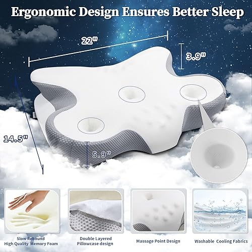 Miniatura 5 de Almohada cervical para aliviar el dolor de cuello, almohadas ergonómicas de contorno lateral para adultos, almohadas refrescantes de espuma