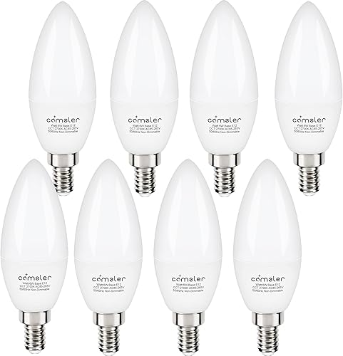 comzler Paquete de 8 bombillas LED tipo candelabro E12, equivalente a 60 W, 2700 K, blanco cálido B11, lámpara E12 de base pequeña, tipo B, 600