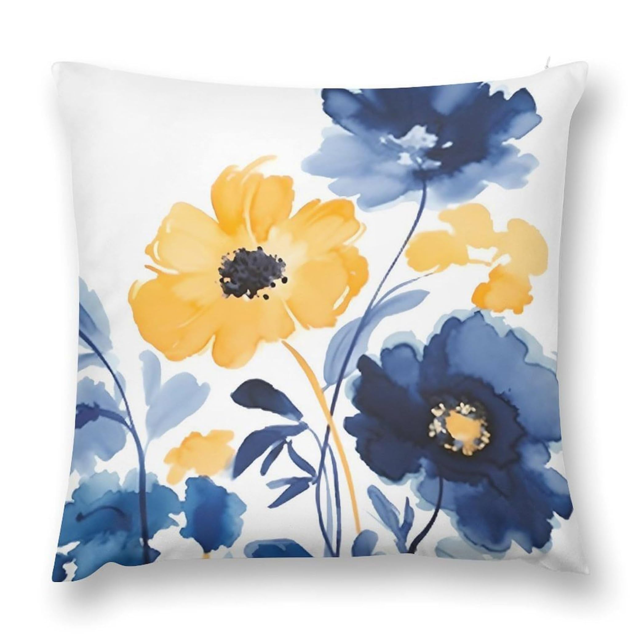 Neptuiby Pillow Covers 18x18, Floral Throw Pillow Covers 18x18, Soft Polyester Decorative Pillowcases, Watercolor Blue and Yellow (17.72x17.72 Inch).
