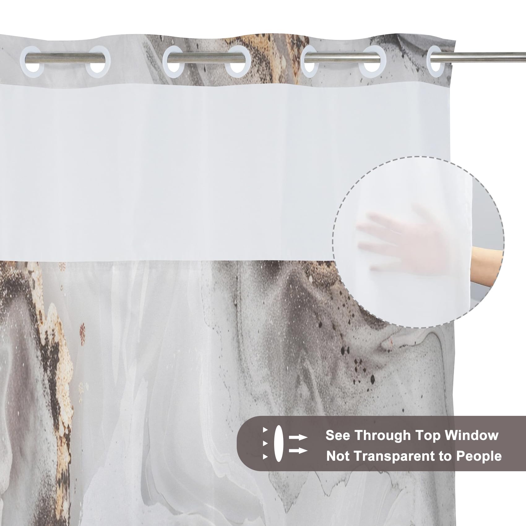 Tenda da doccia senza gancio con fodera a scatto in marmo grigio moderna trama a inchiostro crepe tenda da doccia in tessuto impermeabile trasparente finestra superiore bagno decorativo 180,3