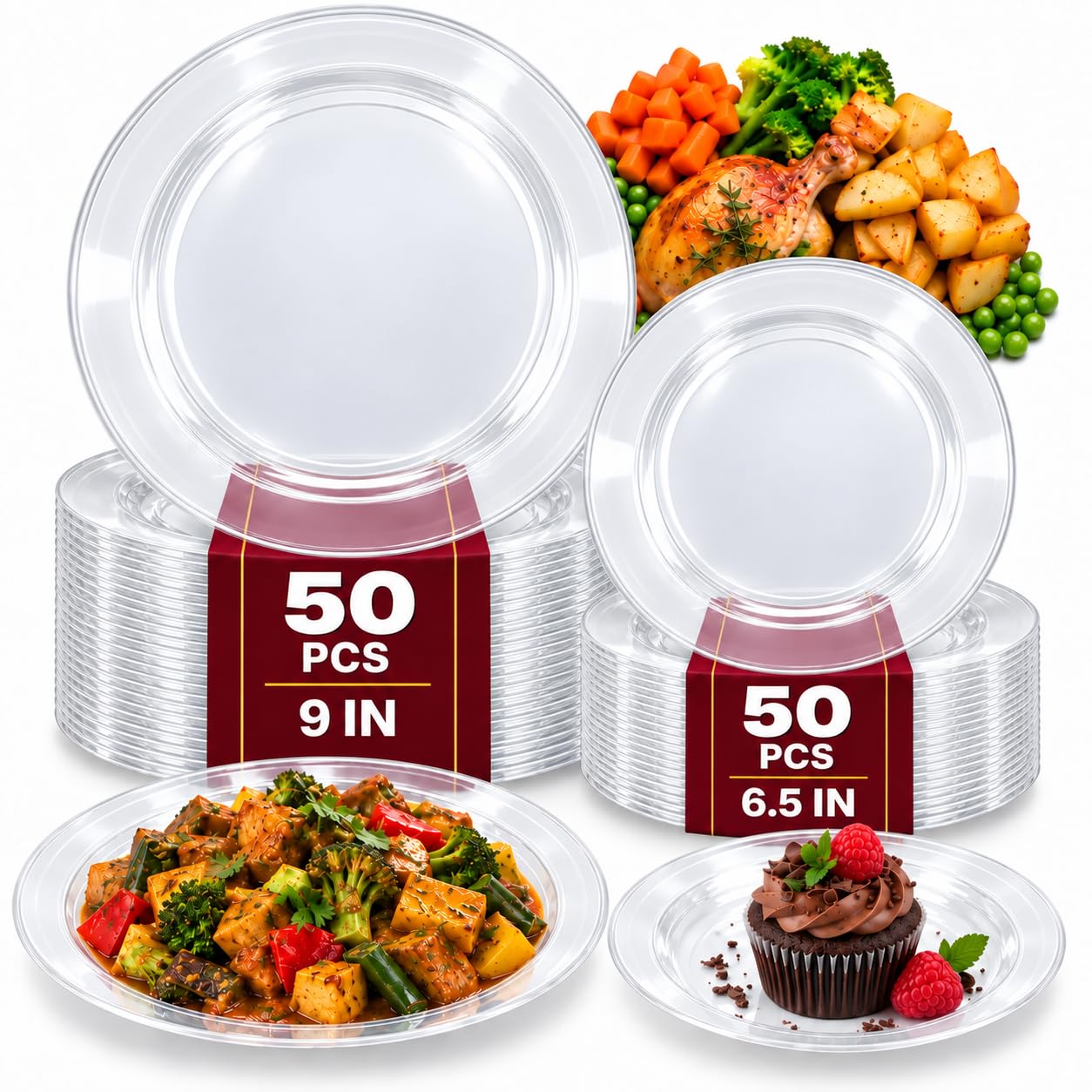 White Disposable Plates - 60 Pack for Parties -9