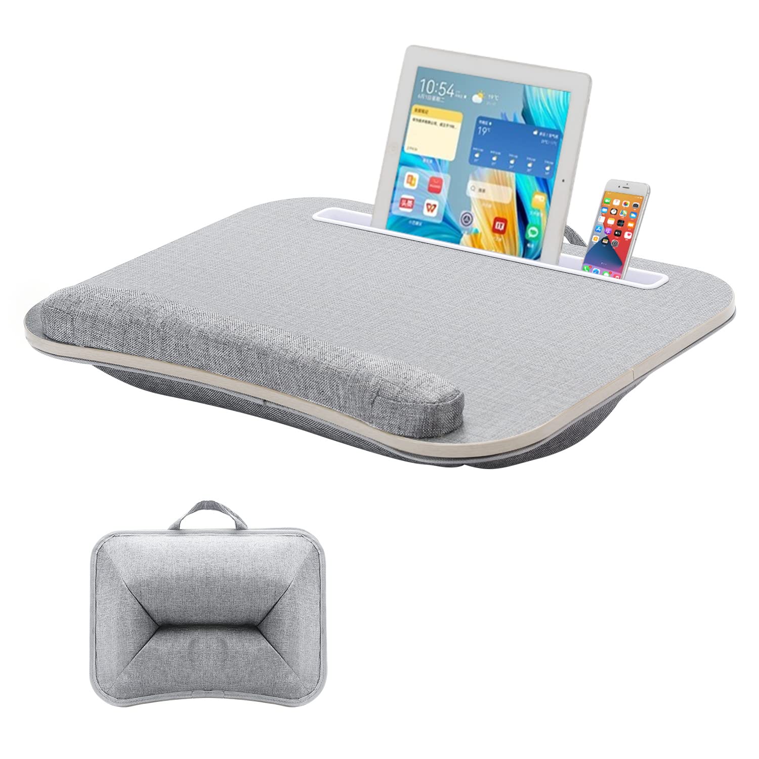 OMUMUO Laptop Desk, Above Knee Table, Laptop Desk with Soft Mat, Suitable for 15.6 Inch Laptop Use, Anti-Slip Strip, iPad Phone Card Slot, Laptop Desk for Bed,Children Painting Table, Meal Tray, Nap Pillow