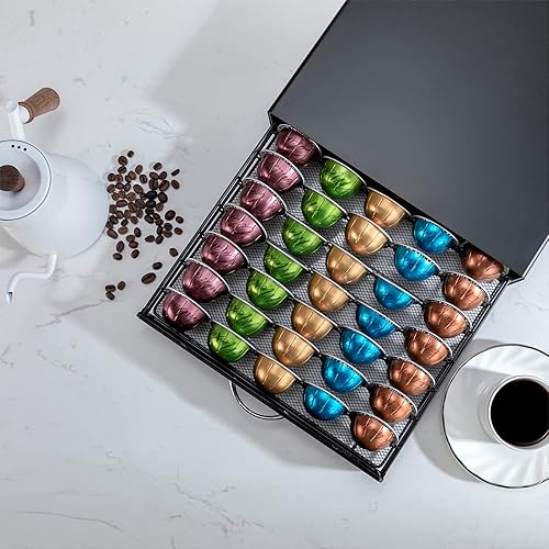 Miniatura 2 de ZCDCP Nespresso - Soporte para cápsulas Vertuo, cajón de almacenamiento de cápsulas de café de metal negro para cápsulas Vertuoline Orgainzer 50