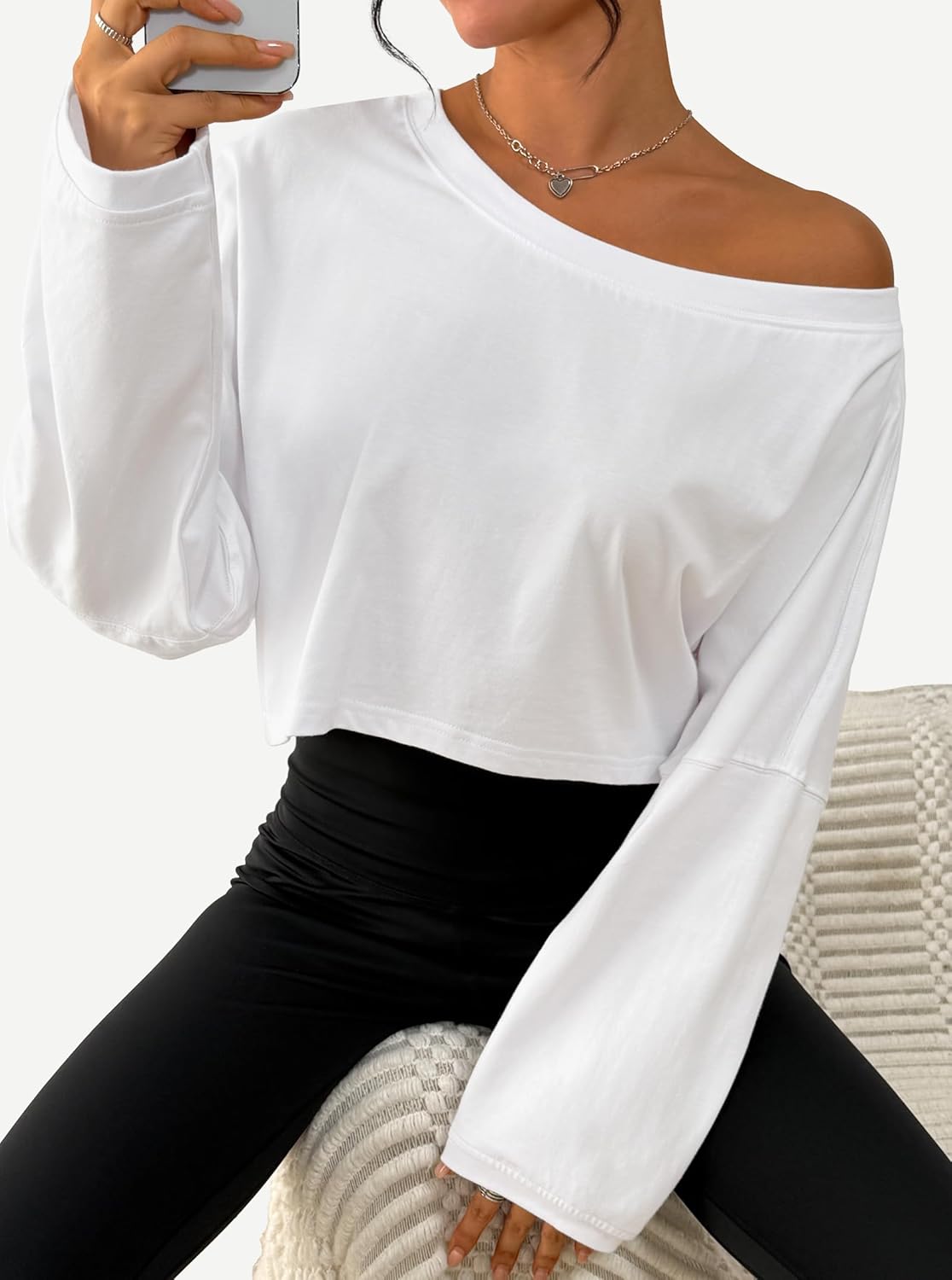 Remidoo Women's Off the Shoulder Sweatshirt Oversized Cropped Sweatshirts Long Sleeve Pullover Top - Image 6