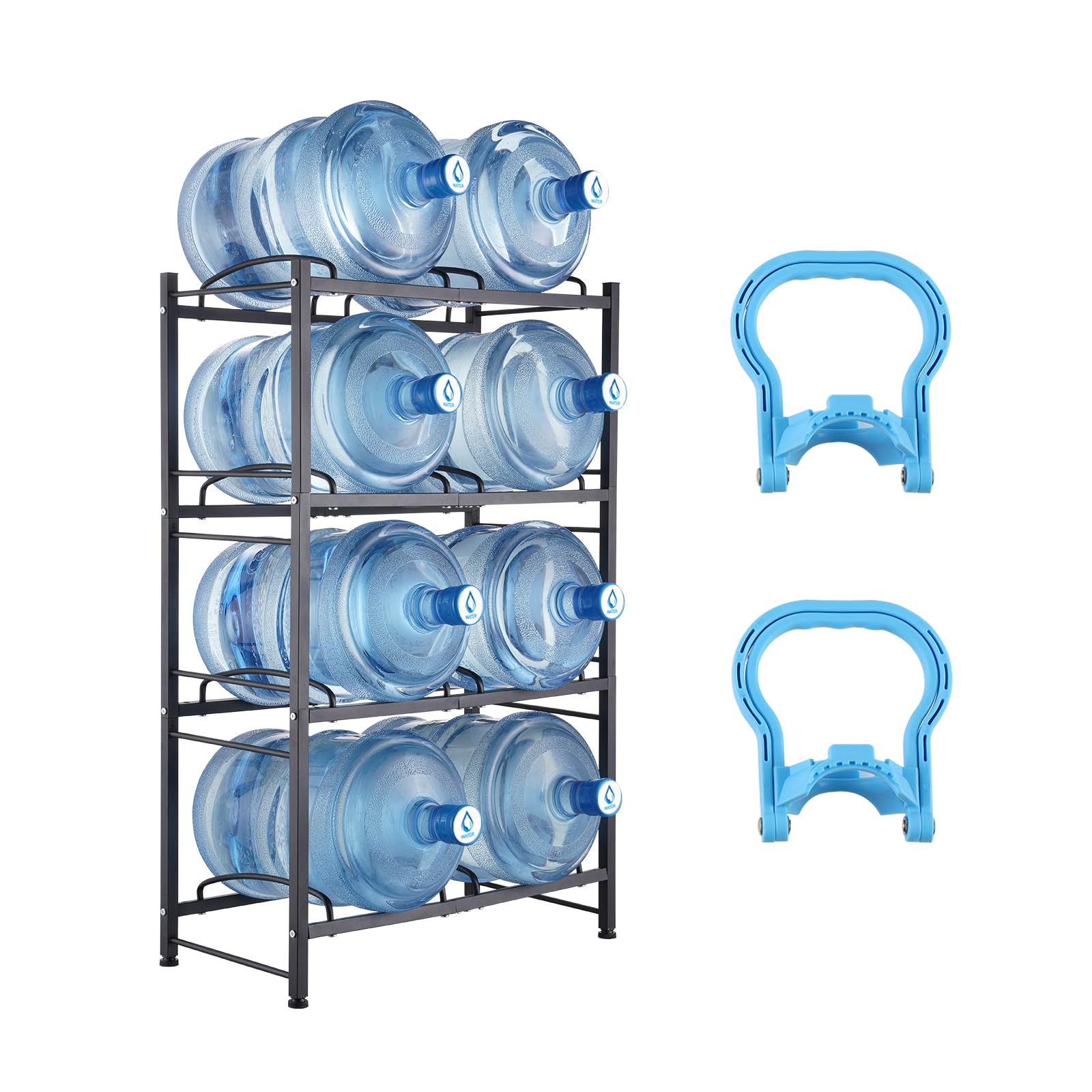 VEVOR Wasserkrughalter mit 4 Ebenen, 5 Gal Wasserflaschenhalter, zweireihiges Wasserflaschenregal aus Eisen für 8 Flaschen, robustes Wasserkrugregal Wasserkrughalter für Küche Büro Wohnzimmer schwarz