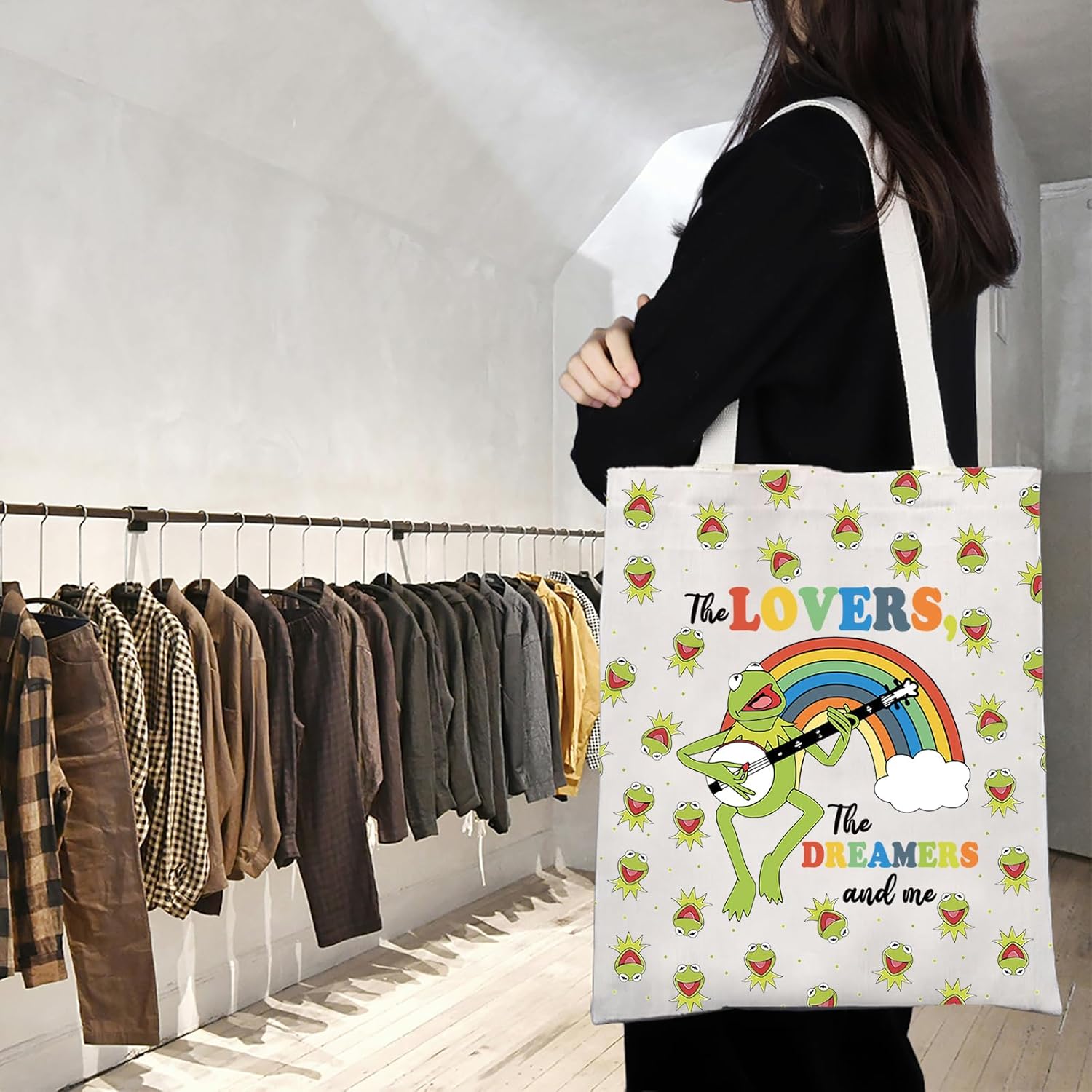 TGBJE Rainbow Frog Gift The Lovers The Dreamers and Me Tote Bag Singing Frog Lover Gift The Frog Merchandise (The Lovers frog tote) - Image 2
