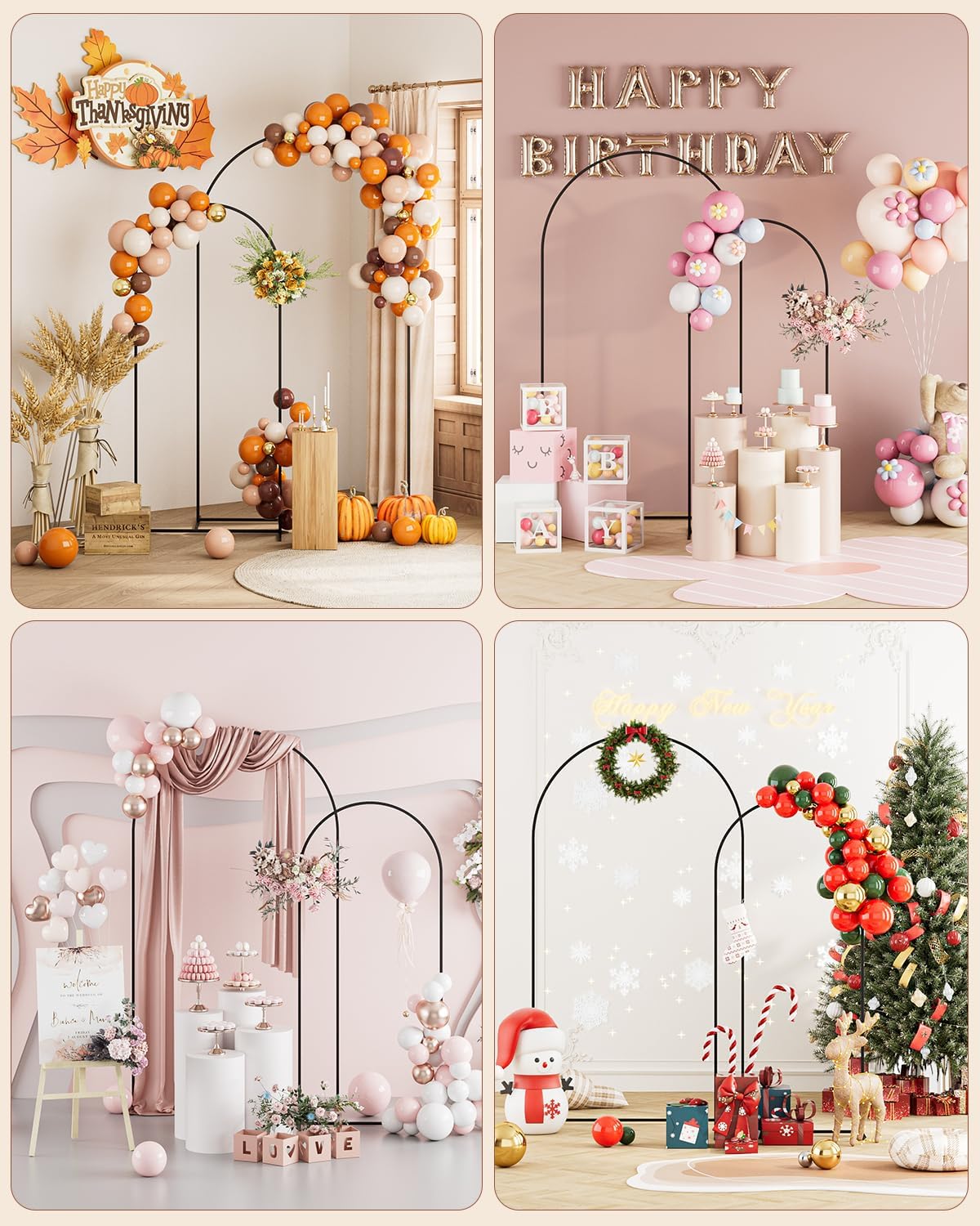 Wedding Arch, Metal Arch Backdrop Stand, Balloon Arch Stand Wedding Frame for Ceremony Decoration (Black, 7.2FT, 6FT Arch Backdrop)